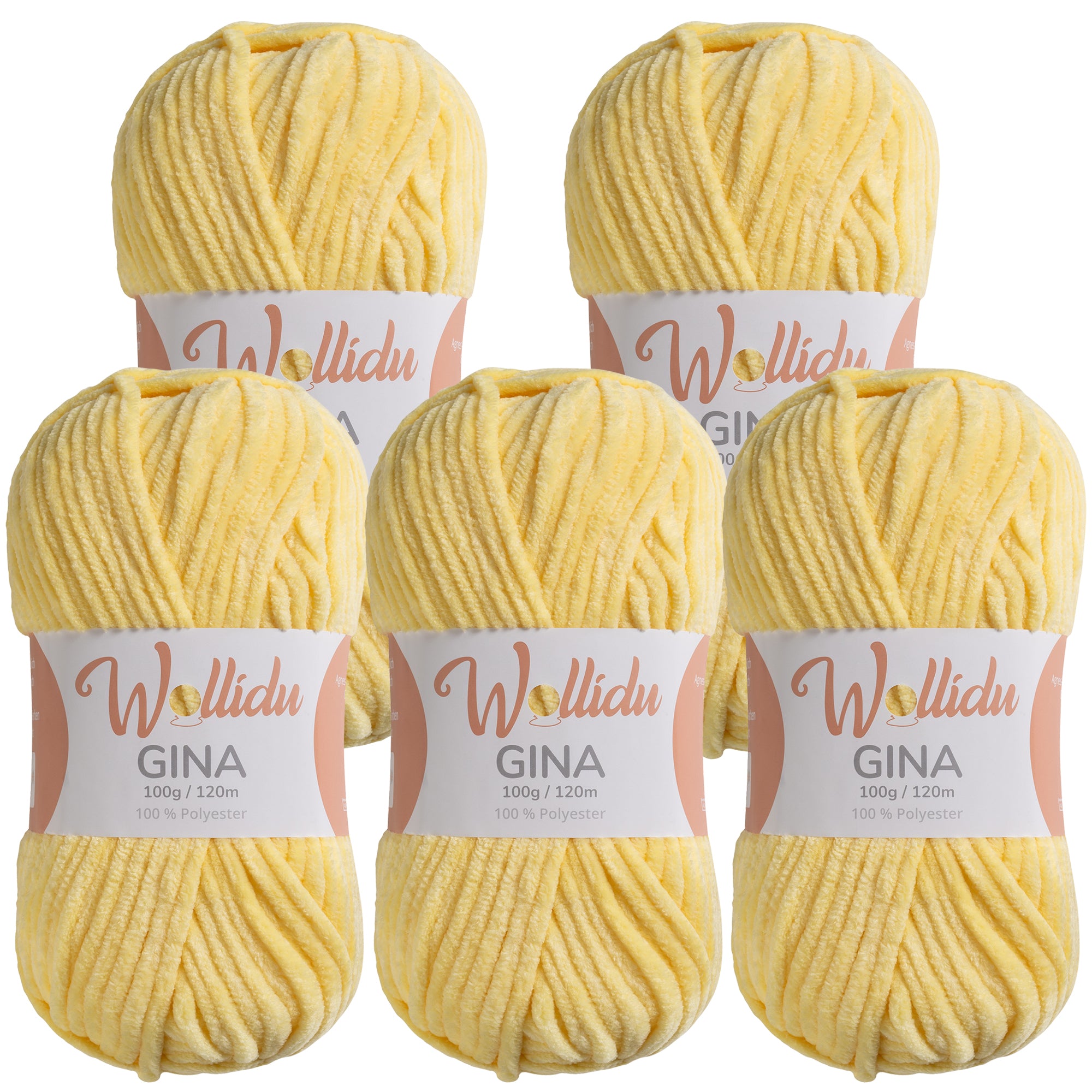 Gina 5er-Pack 100g – Flauschige Chenille-Wolle zum Häkeln & Stricken (OEKO-TEX®, 500g Gesamt)