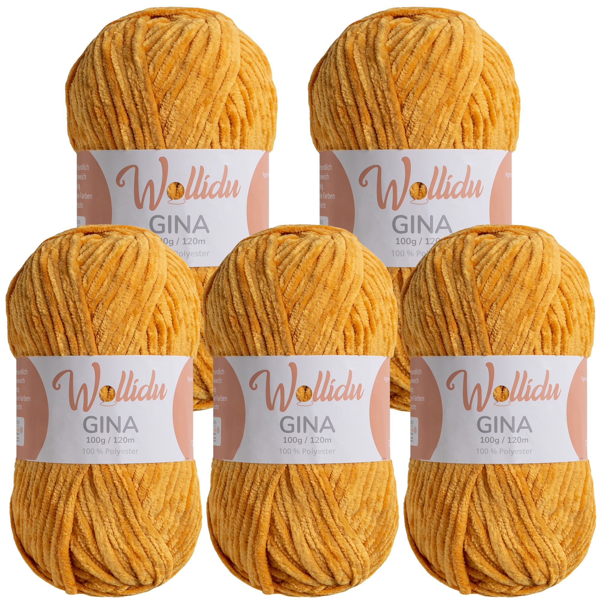 Gina 5er-Pack 100g – Flauschige Chenille-Wolle zum Häkeln & Stricken (OEKO-TEX®, 500g Gesamt)