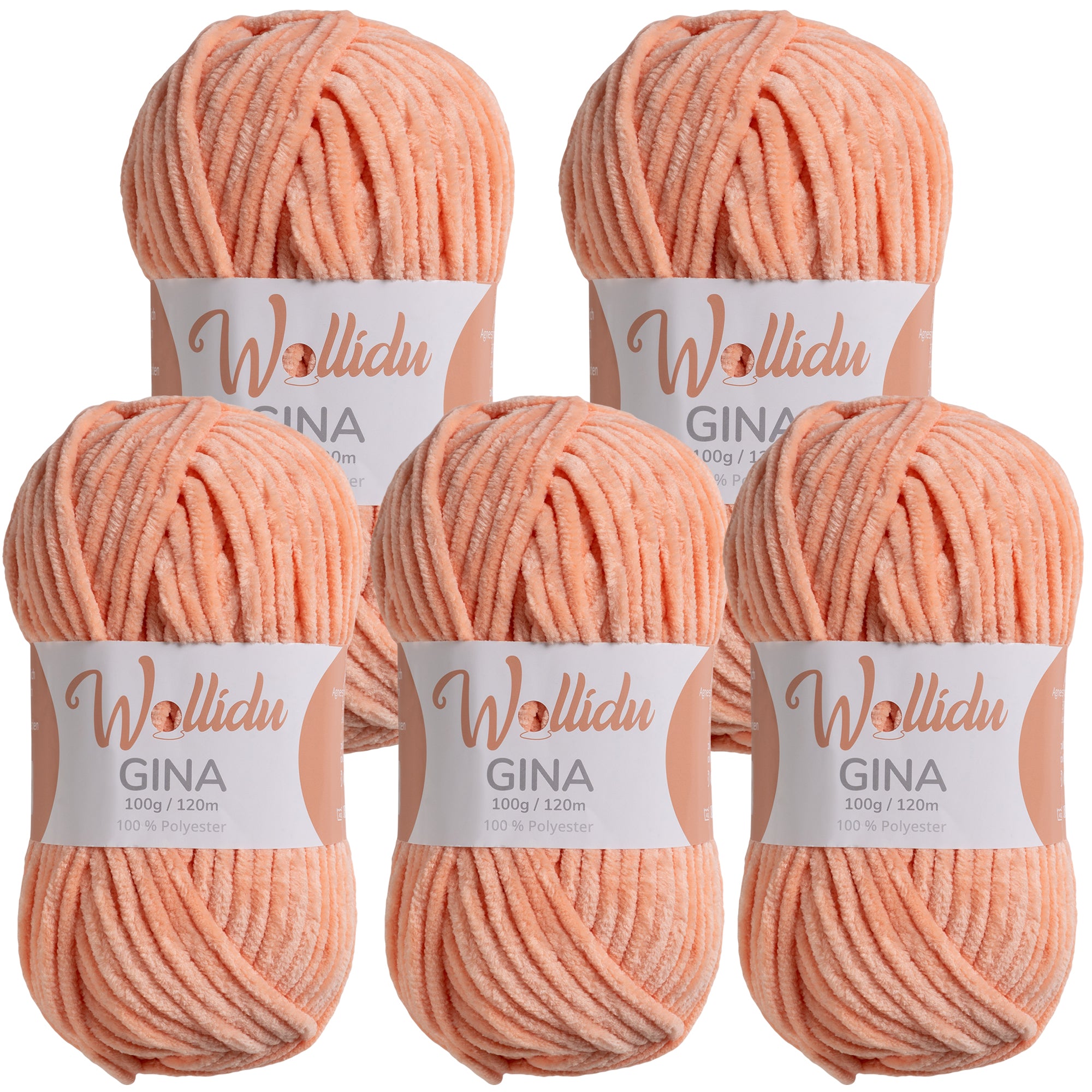 Gina 5er-Pack 100g – Flauschige Chenille-Wolle zum Häkeln & Stricken (OEKO-TEX®, 500g Gesamt)