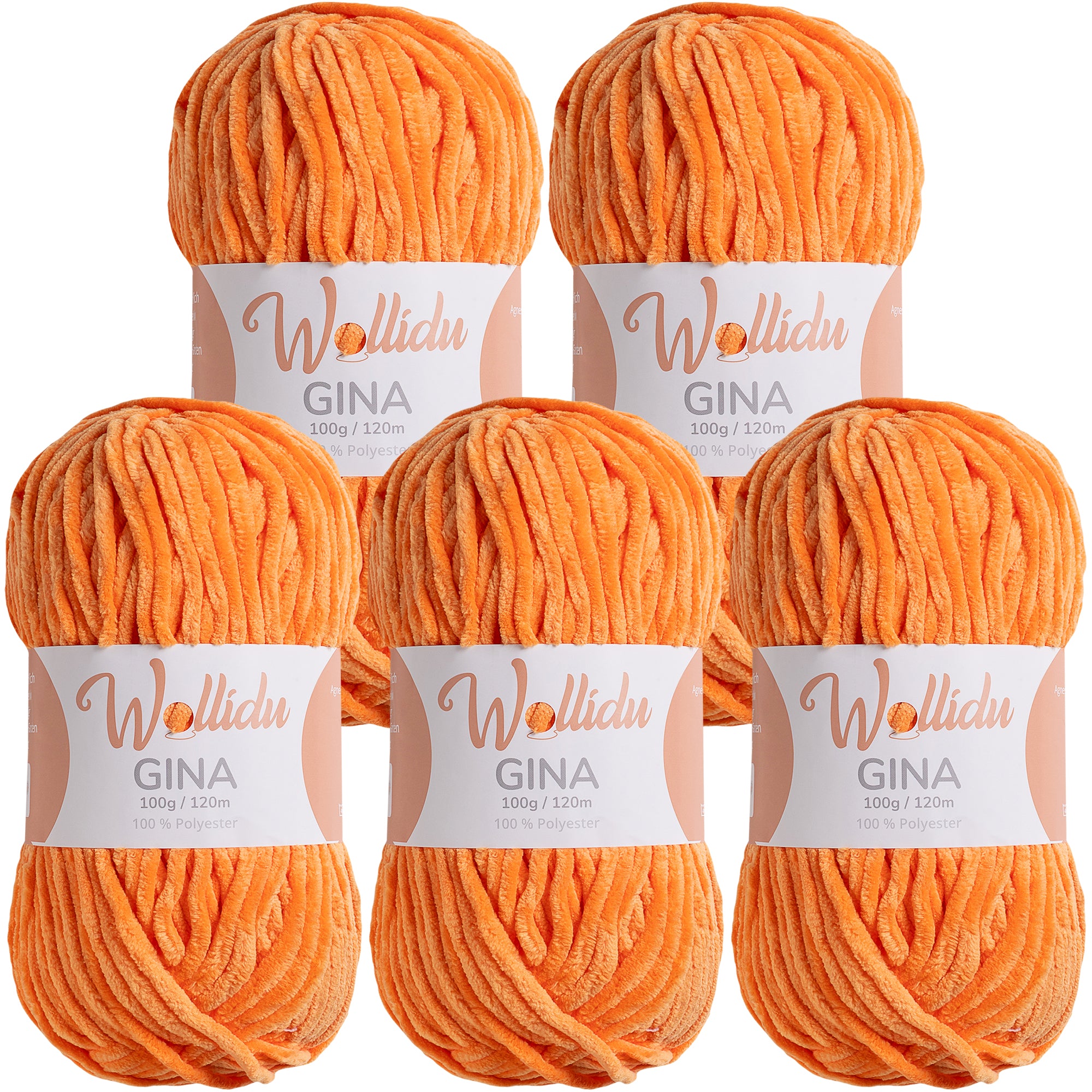 Gina 5er-Pack 100g – Flauschige Chenille-Wolle zum Häkeln & Stricken (OEKO-TEX®, 500g Gesamt)
