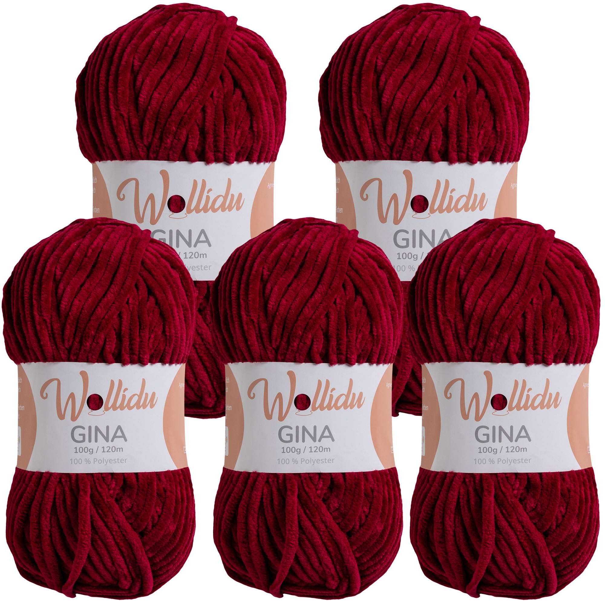 Gina 5er-Pack 100g – Flauschige Chenille-Wolle zum Häkeln & Stricken (OEKO-TEX®, 500g Gesamt)