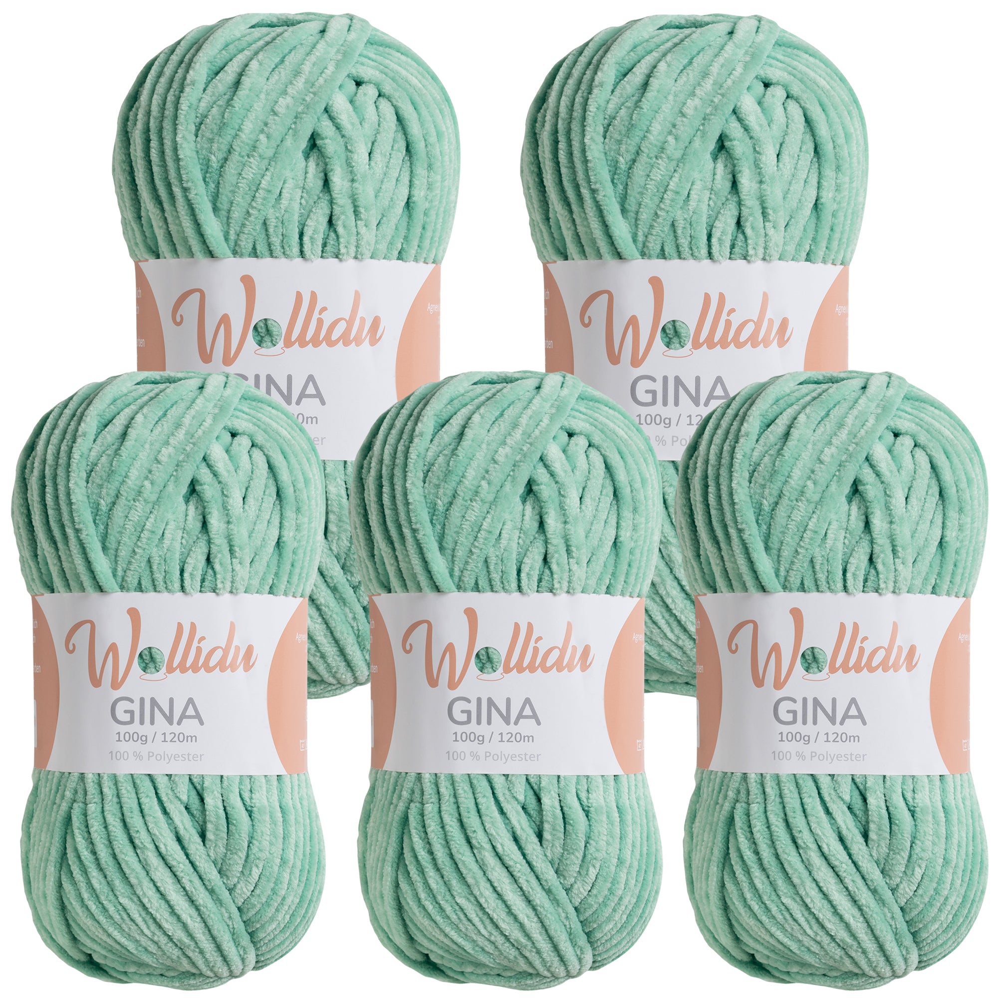 Gina 5er-Pack 100g – Flauschige Chenille-Wolle zum Häkeln & Stricken (OEKO-TEX®, 500g Gesamt)