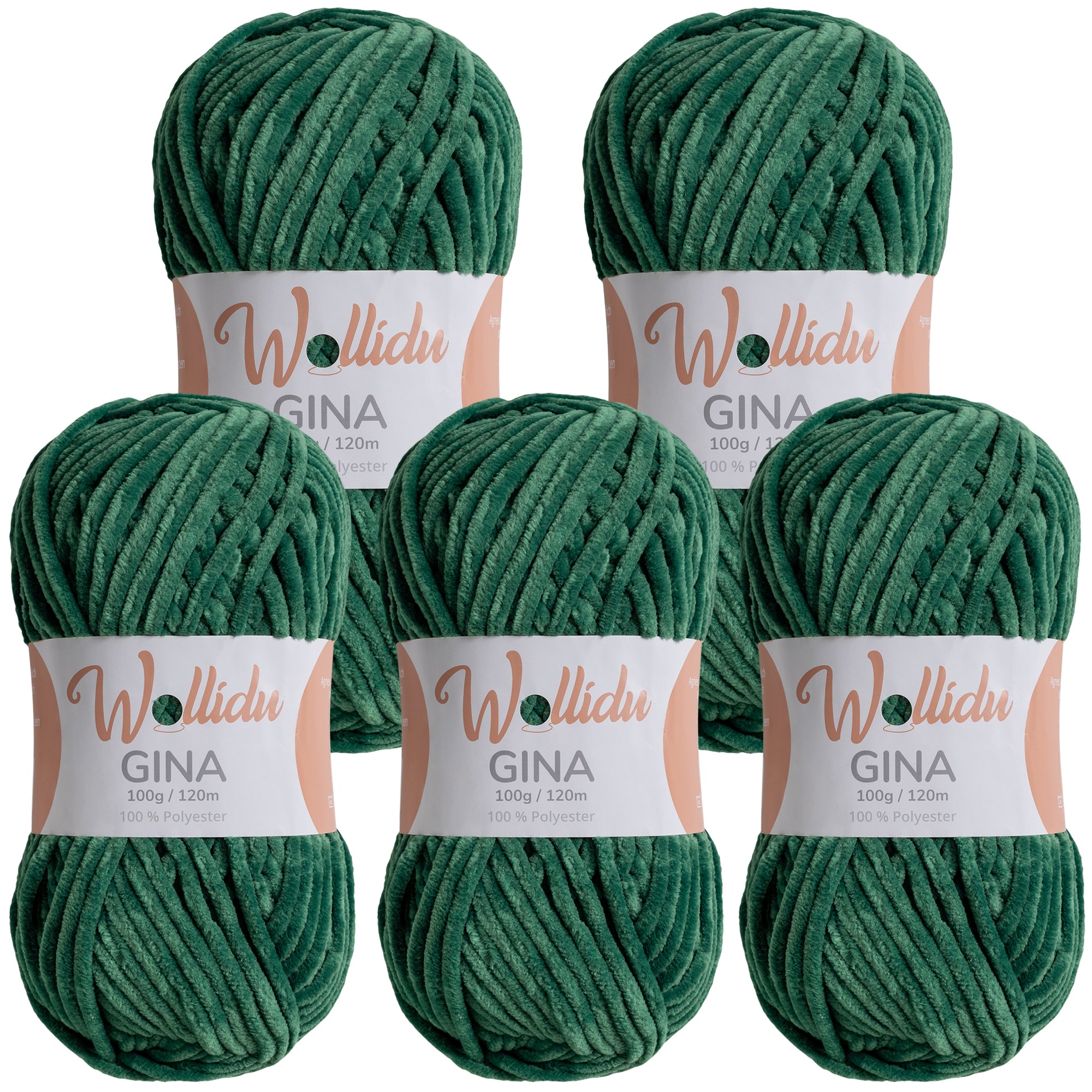 Gina 5er-Pack 100g – Flauschige Chenille-Wolle zum Häkeln & Stricken (OEKO-TEX®, 500g Gesamt)