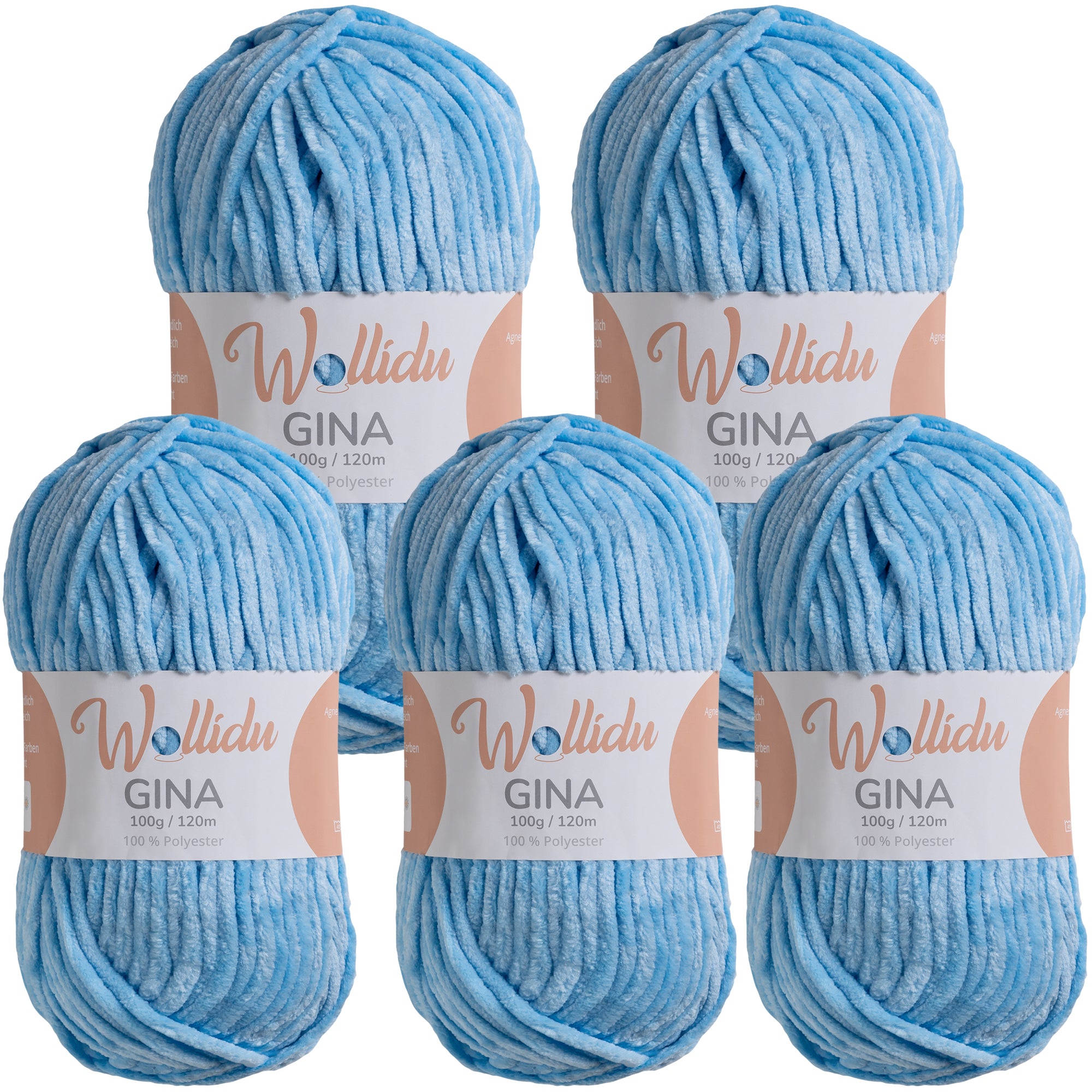 Gina 5er-Pack 100g – Flauschige Chenille-Wolle zum Häkeln & Stricken (OEKO-TEX®, 500g Gesamt)