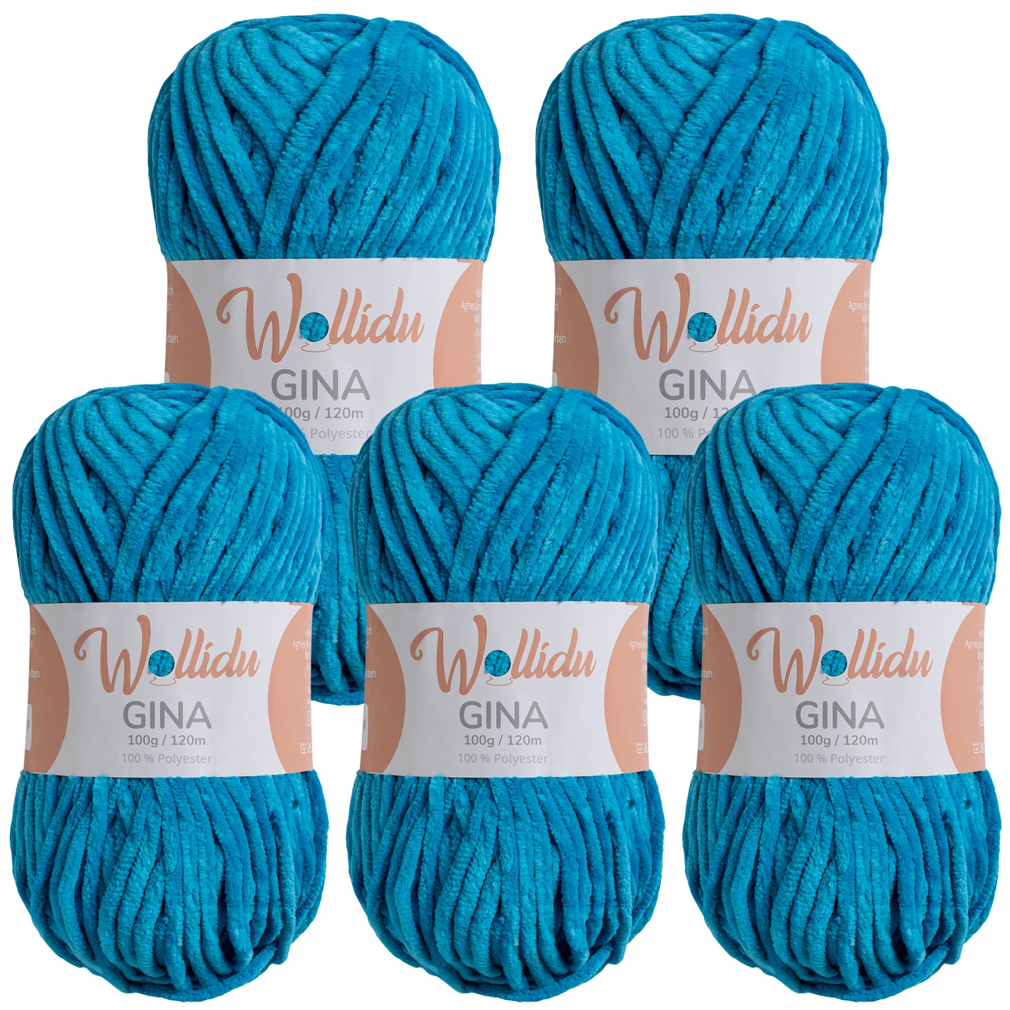 Gina 5er-Pack 100g – Flauschige Chenille-Wolle zum Häkeln & Stricken (OEKO-TEX®, 500g Gesamt)