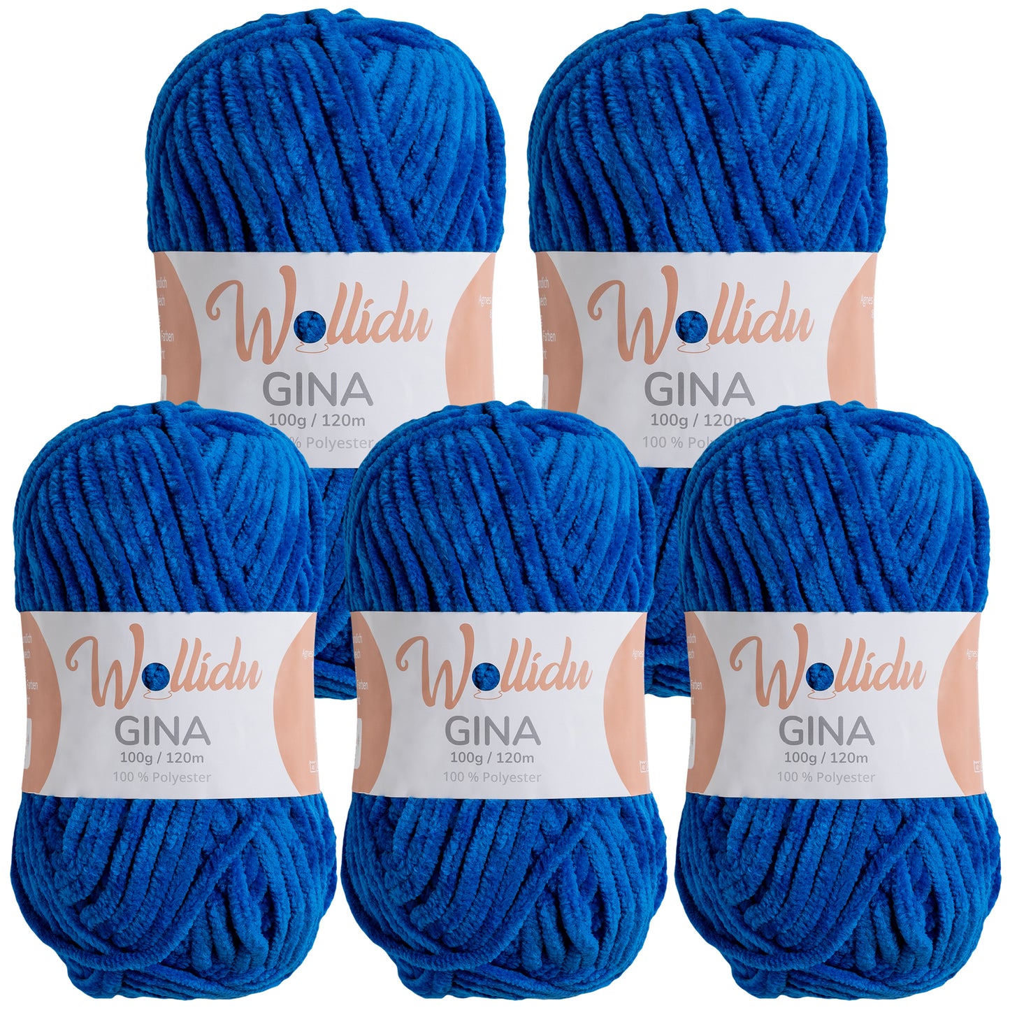 Gina 5er-Pack 100g – Flauschige Chenille-Wolle zum Häkeln & Stricken (OEKO-TEX®, 500g Gesamt)