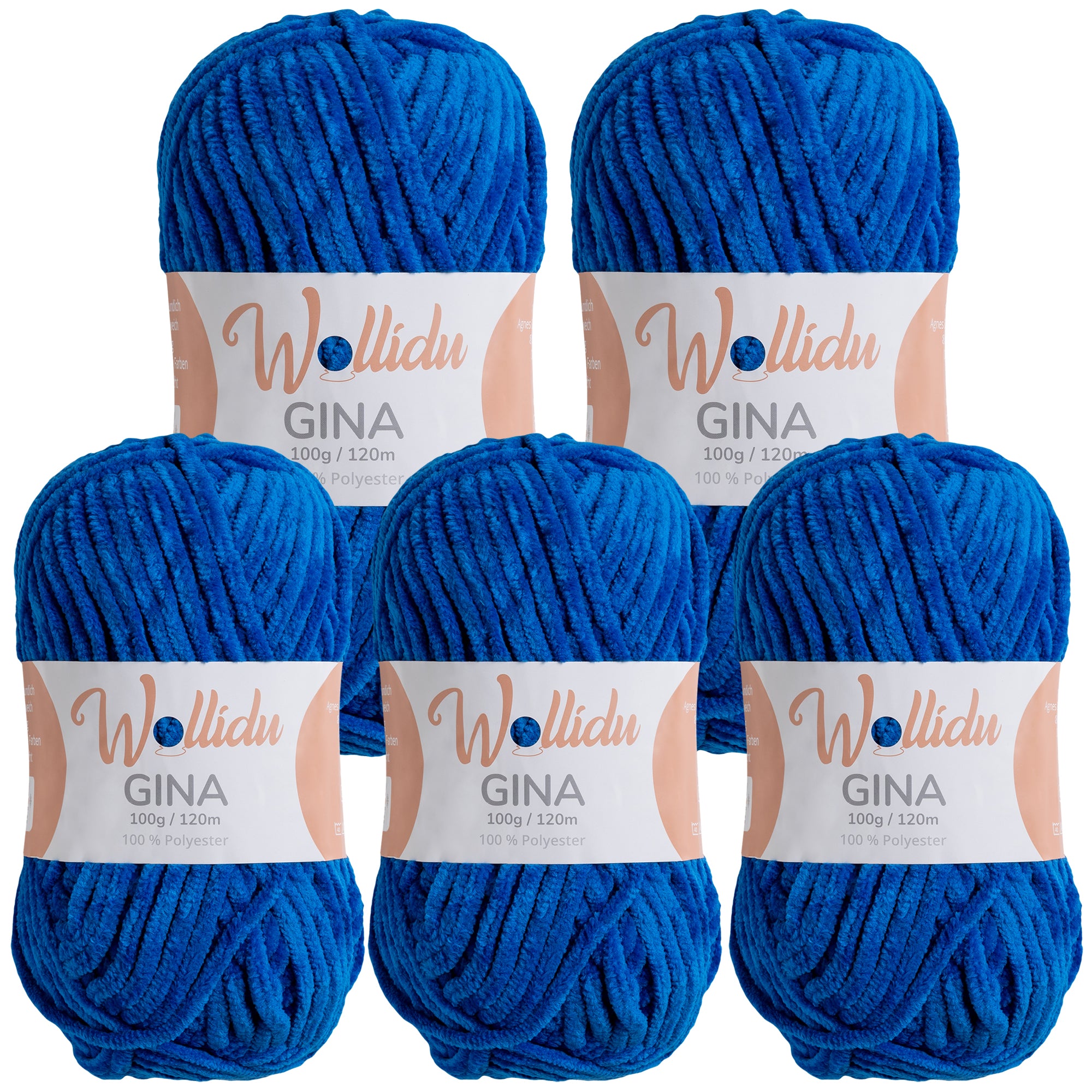 Gina 5er-Pack 100g – Flauschige Chenille-Wolle zum Häkeln & Stricken (OEKO-TEX®, 500g Gesamt)