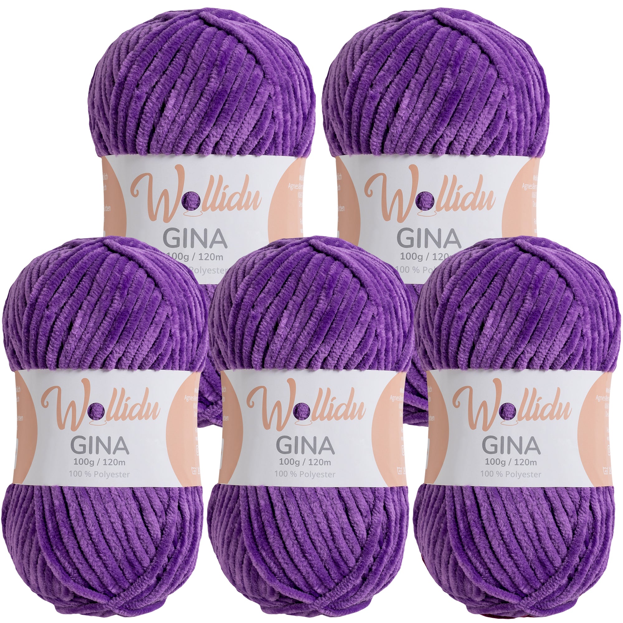 Gina 5er-Pack 100g – Flauschige Chenille-Wolle zum Häkeln & Stricken (OEKO-TEX®, 500g Gesamt)