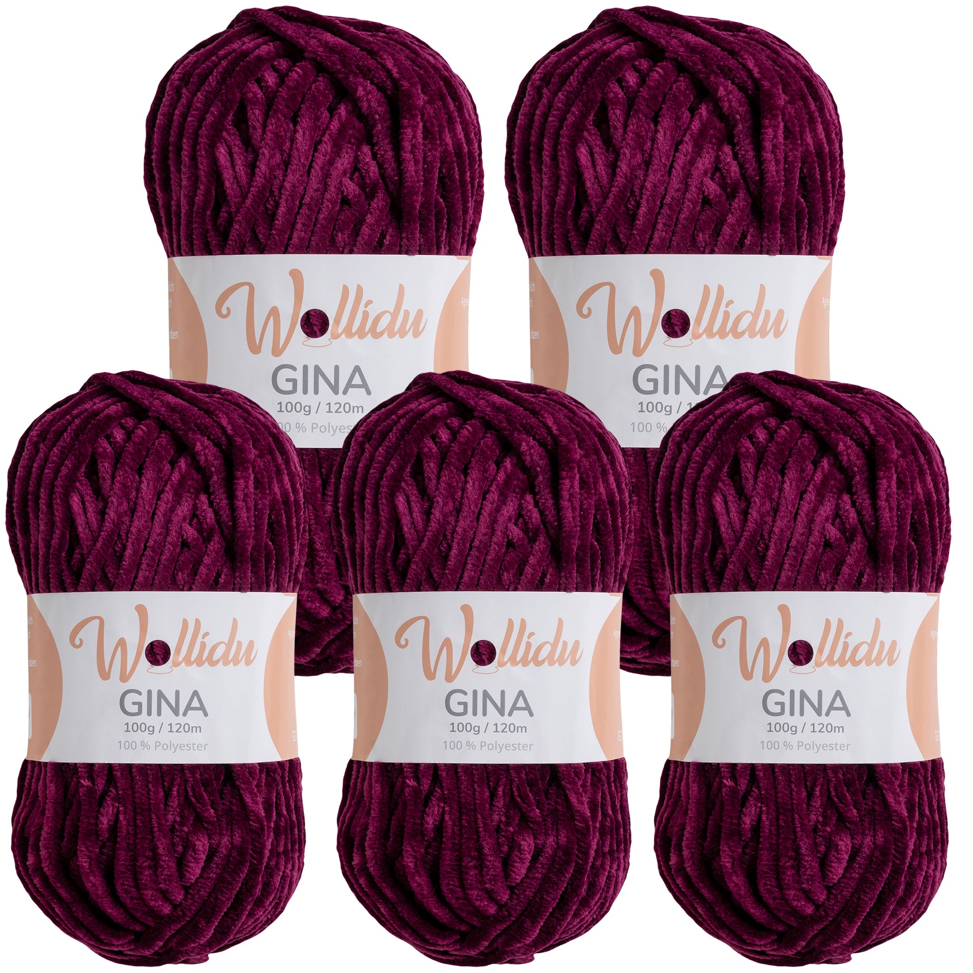 Gina 5er-Pack 100g – Flauschige Chenille-Wolle zum Häkeln & Stricken (OEKO-TEX®, 500g Gesamt)