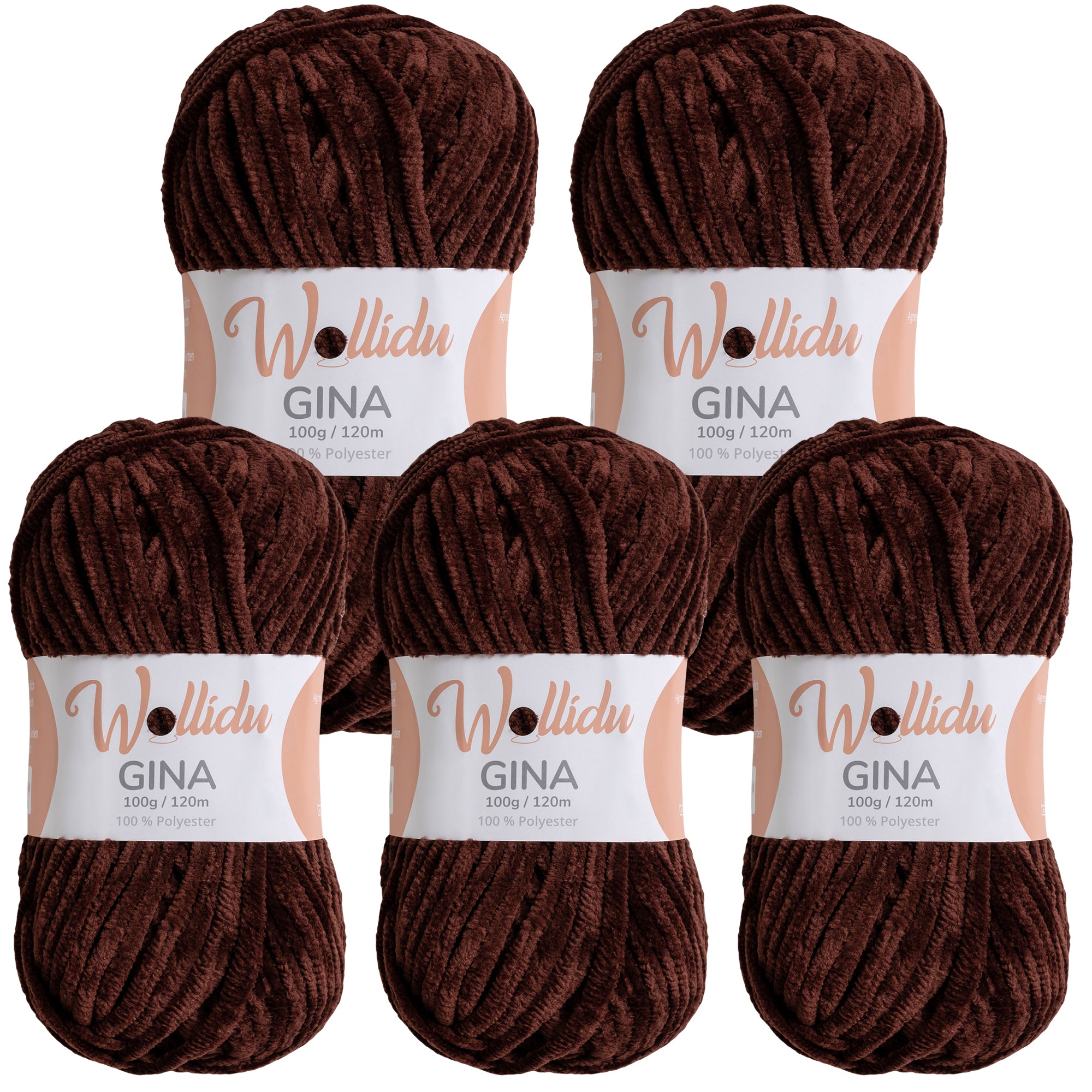 Gina 5er-Pack 100g – Flauschige Chenille-Wolle zum Häkeln & Stricken (OEKO-TEX®, 500g Gesamt)
