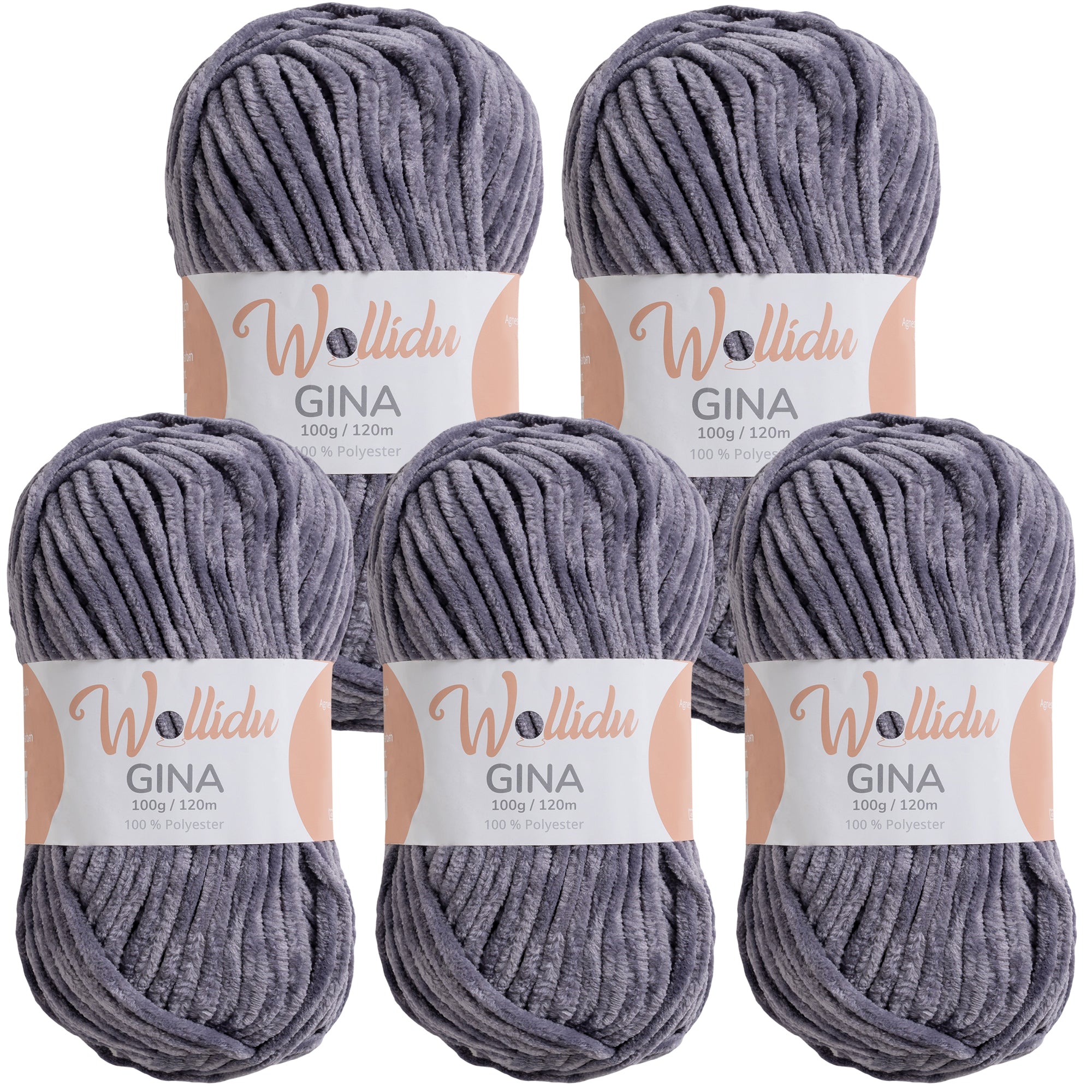 Gina 5er-Pack 100g – Flauschige Chenille-Wolle zum Häkeln & Stricken (OEKO-TEX®, 500g Gesamt)