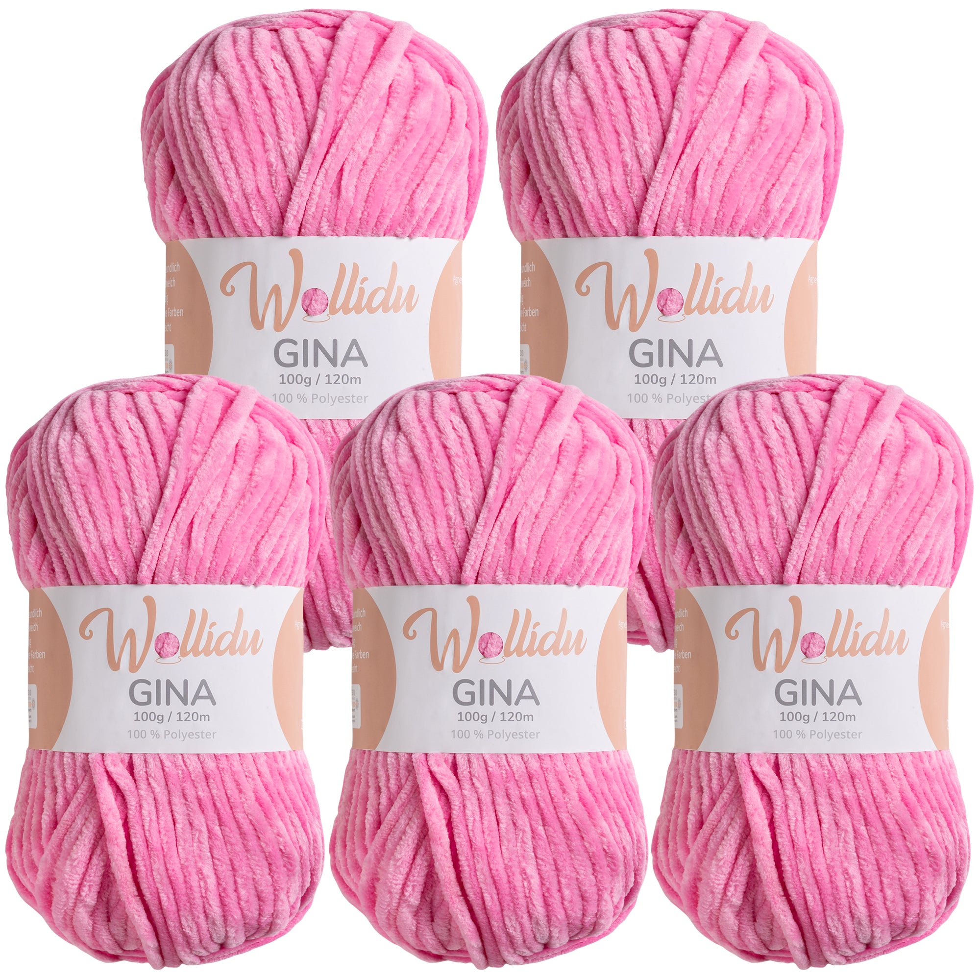 Gina 5er-Pack 100g – Flauschige Chenille-Wolle zum Häkeln & Stricken (OEKO-TEX®, 500g Gesamt)