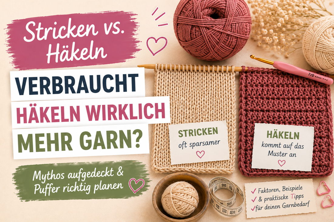 Stricken vs. Häkeln: Verbraucht Häkeln wirklich mehr Garn – und wie plane ich Puffer?
