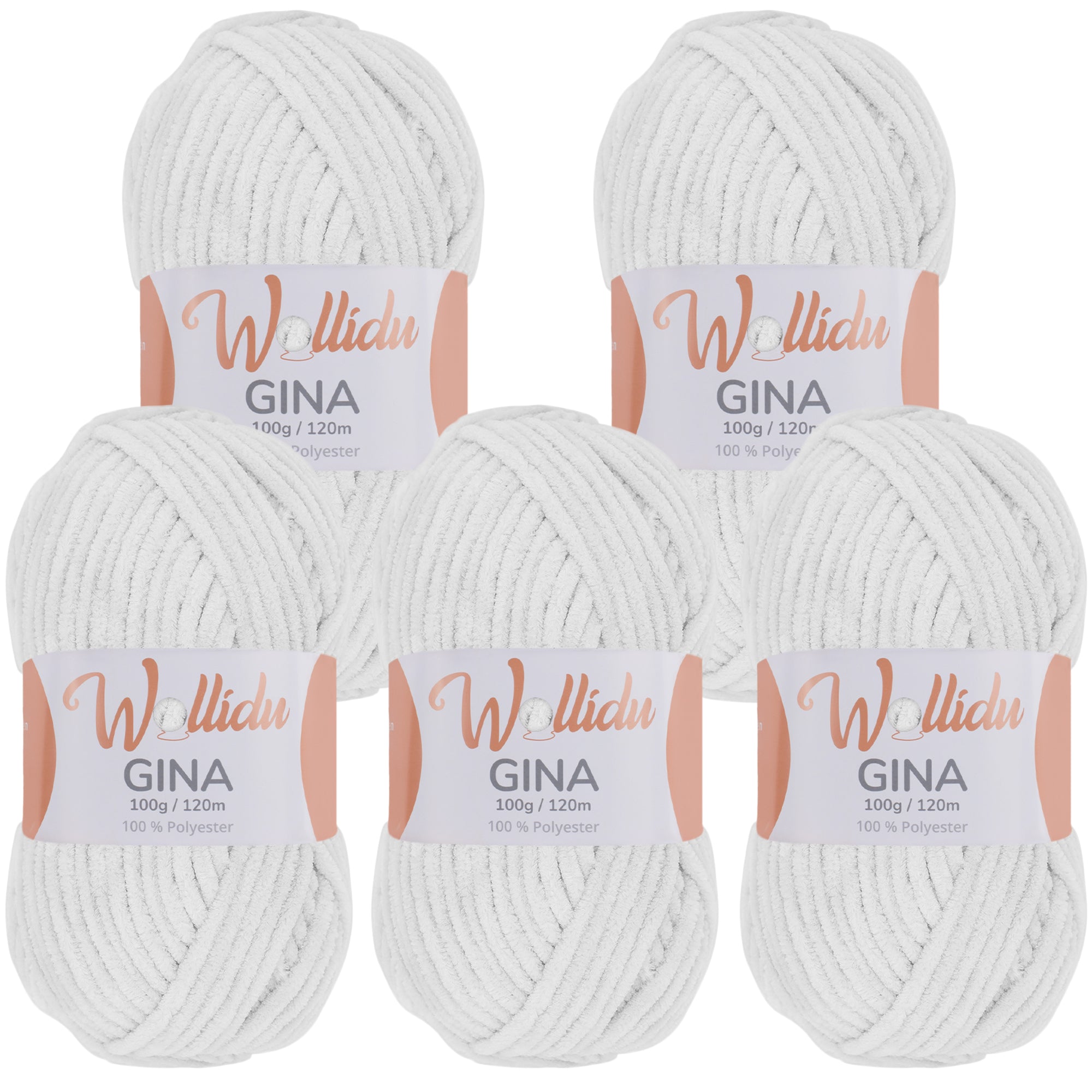 Gina 5er-Pack 100g – Flauschige Chenille-Wolle zum Häkeln & Stricken (OEKO-TEX®, 500g Gesamt)