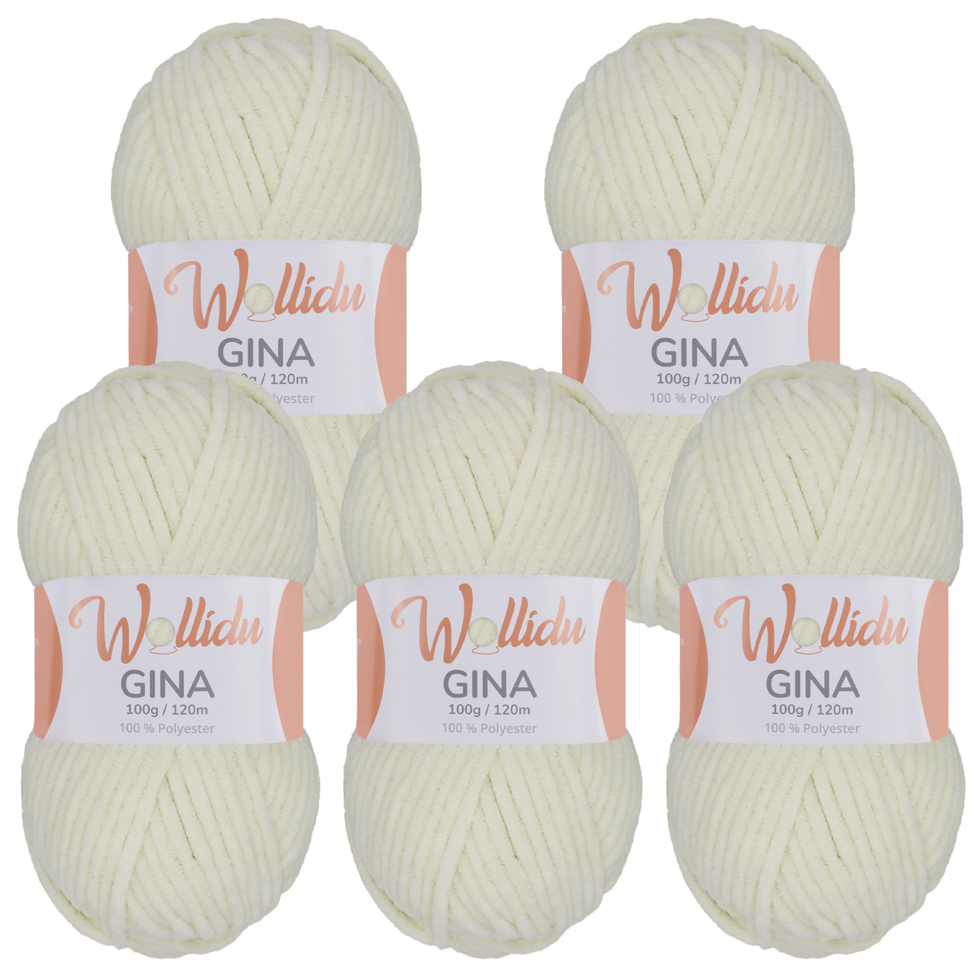 Gina 5er-Pack 100g – Flauschige Chenille-Wolle zum Häkeln & Stricken (OEKO-TEX®, 500g Gesamt)