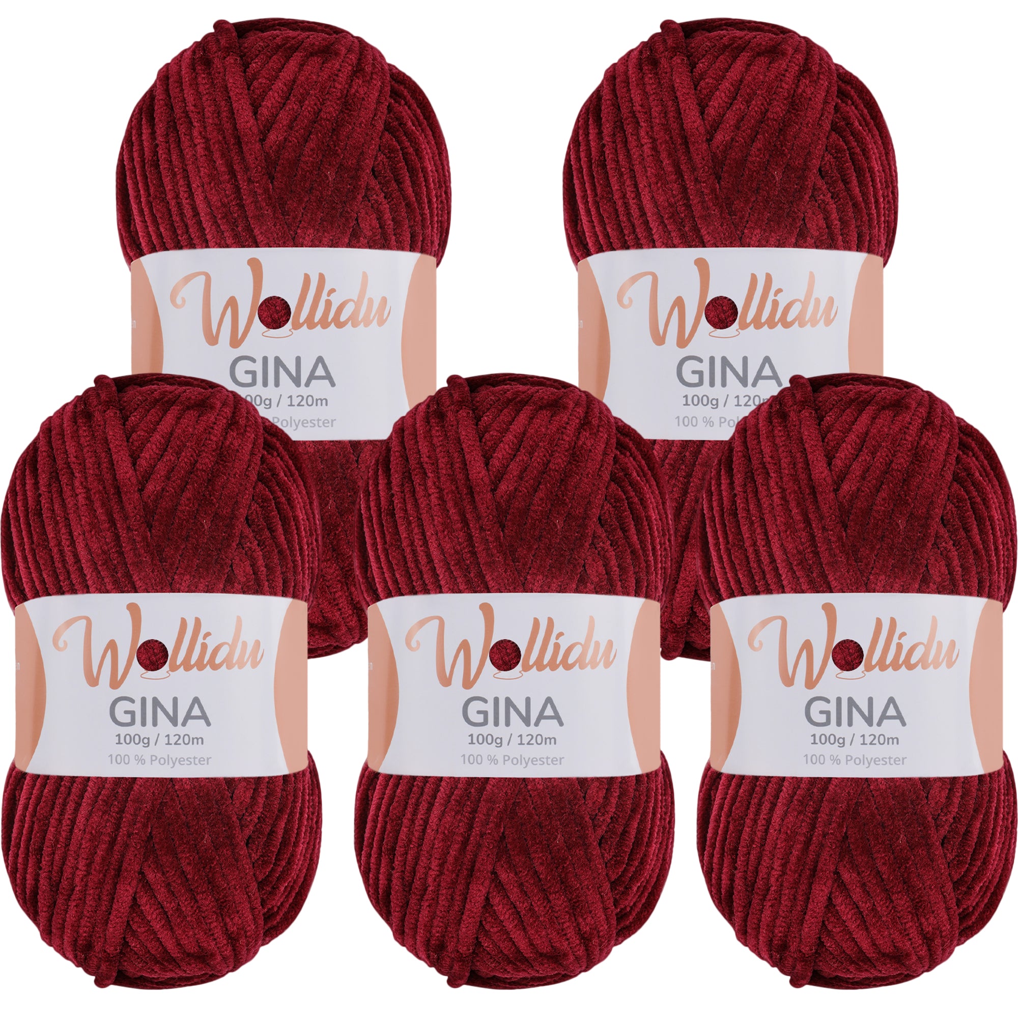 Gina 5er-Pack 100g – Flauschige Chenille-Wolle zum Häkeln & Stricken (OEKO-TEX®, 500g Gesamt)