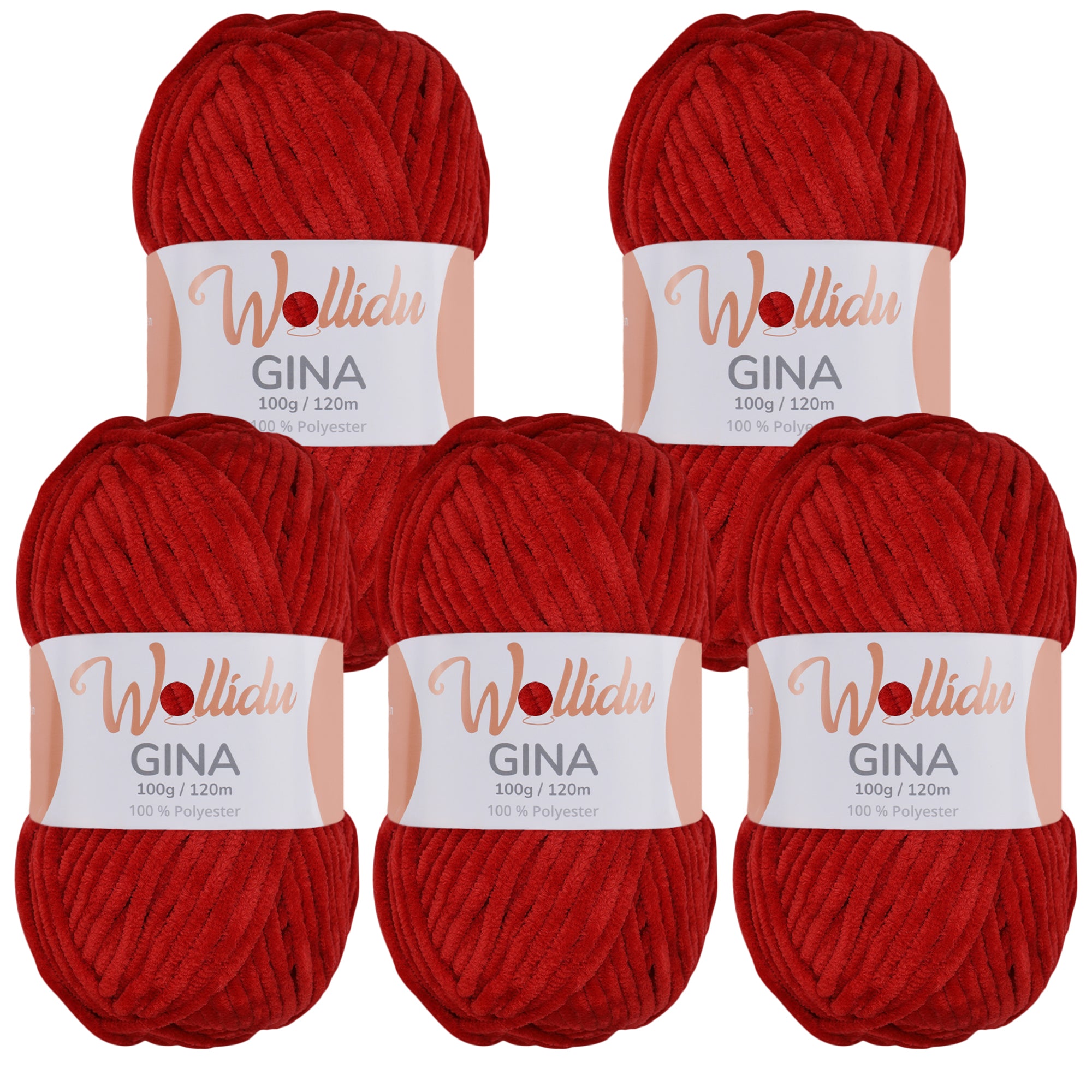 Gina 5er-Pack 100g – Flauschige Chenille-Wolle zum Häkeln & Stricken (OEKO-TEX®, 500g Gesamt)