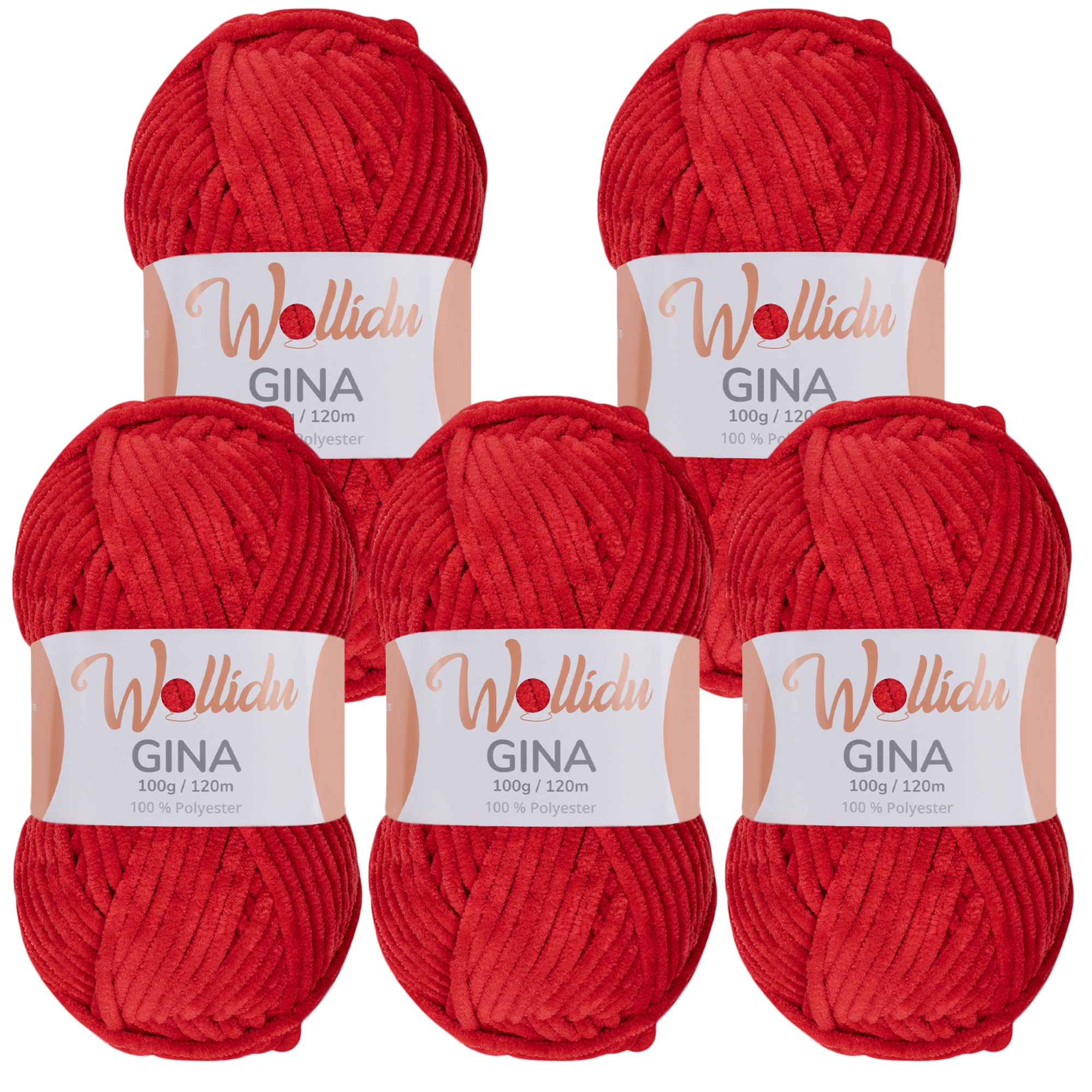 Gina 5er-Pack 100g – Flauschige Chenille-Wolle zum Häkeln & Stricken (OEKO-TEX®, 500g Gesamt)