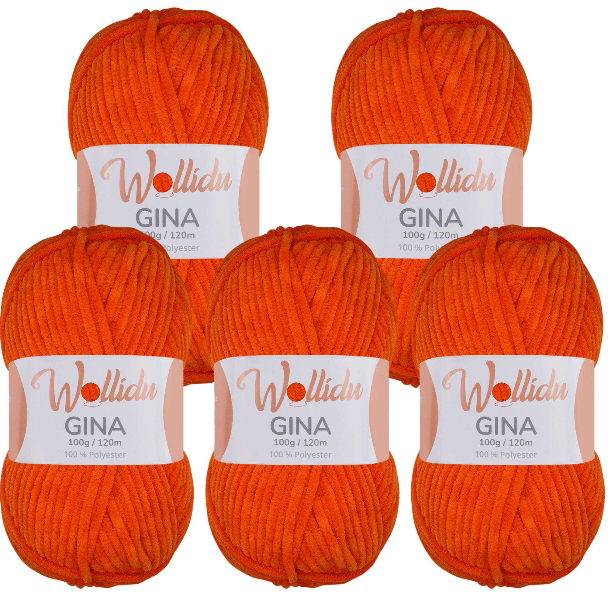 Gina 5er-Pack 100g – Flauschige Chenille-Wolle zum Häkeln & Stricken (OEKO-TEX®, 500g Gesamt)