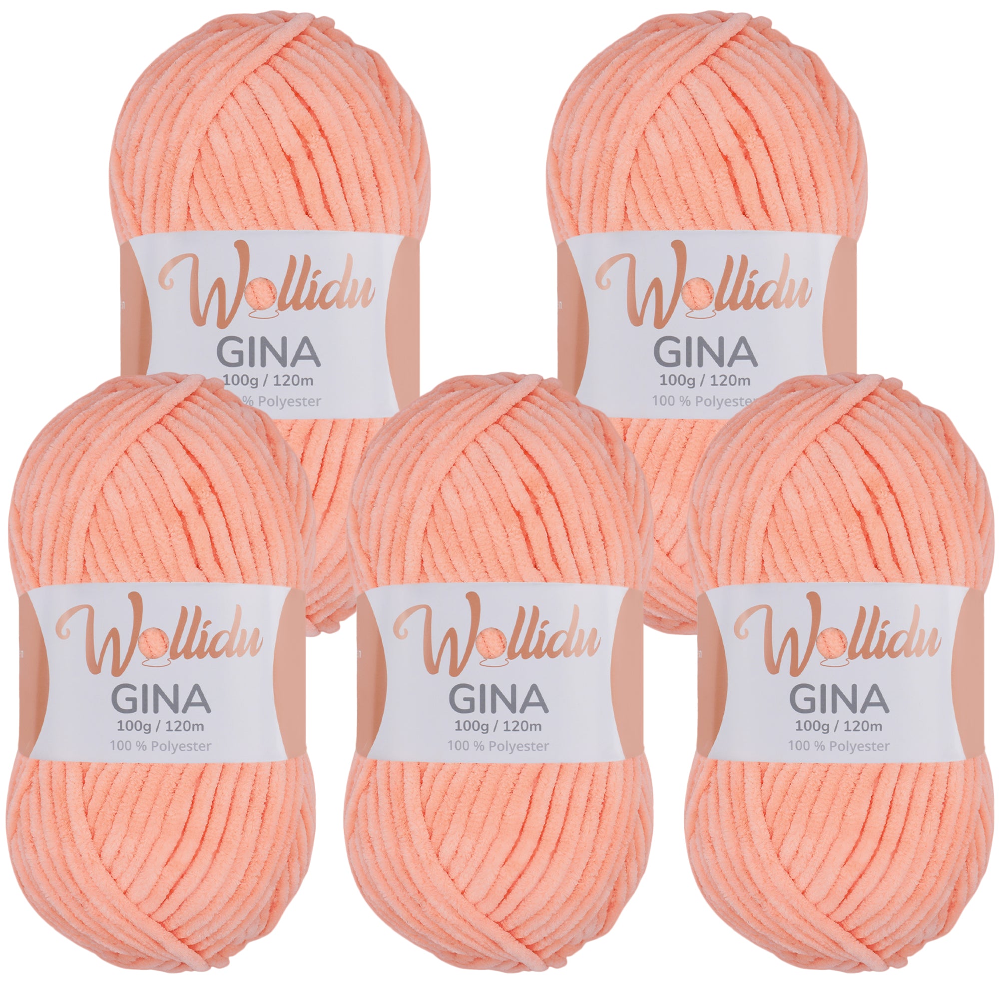 Gina 5er-Pack 100g – Flauschige Chenille-Wolle zum Häkeln & Stricken (OEKO-TEX®, 500g Gesamt)