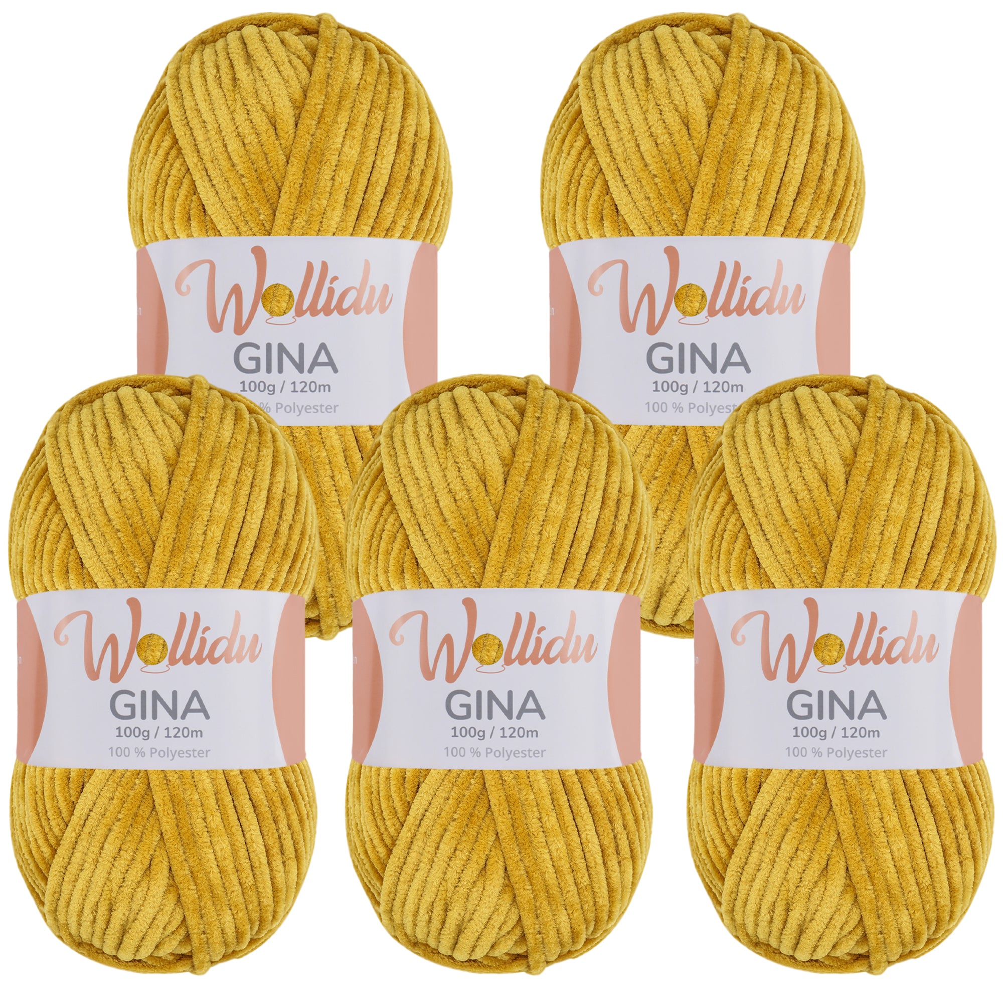 Gina 5er-Pack 100g – Flauschige Chenille-Wolle zum Häkeln & Stricken (OEKO-TEX®, 500g Gesamt)