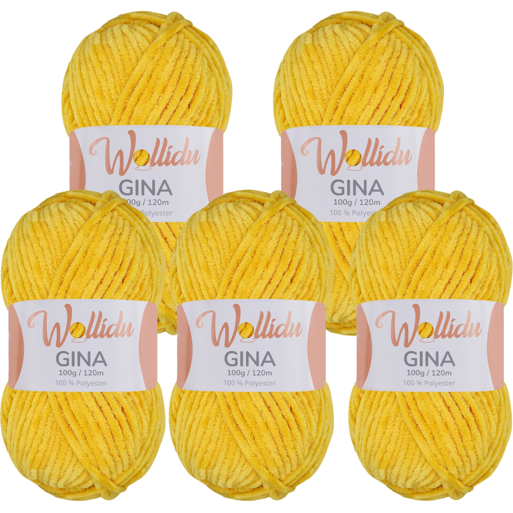 Gina 5er-Pack 100g – Flauschige Chenille-Wolle zum Häkeln & Stricken (OEKO-TEX®, 500g Gesamt)