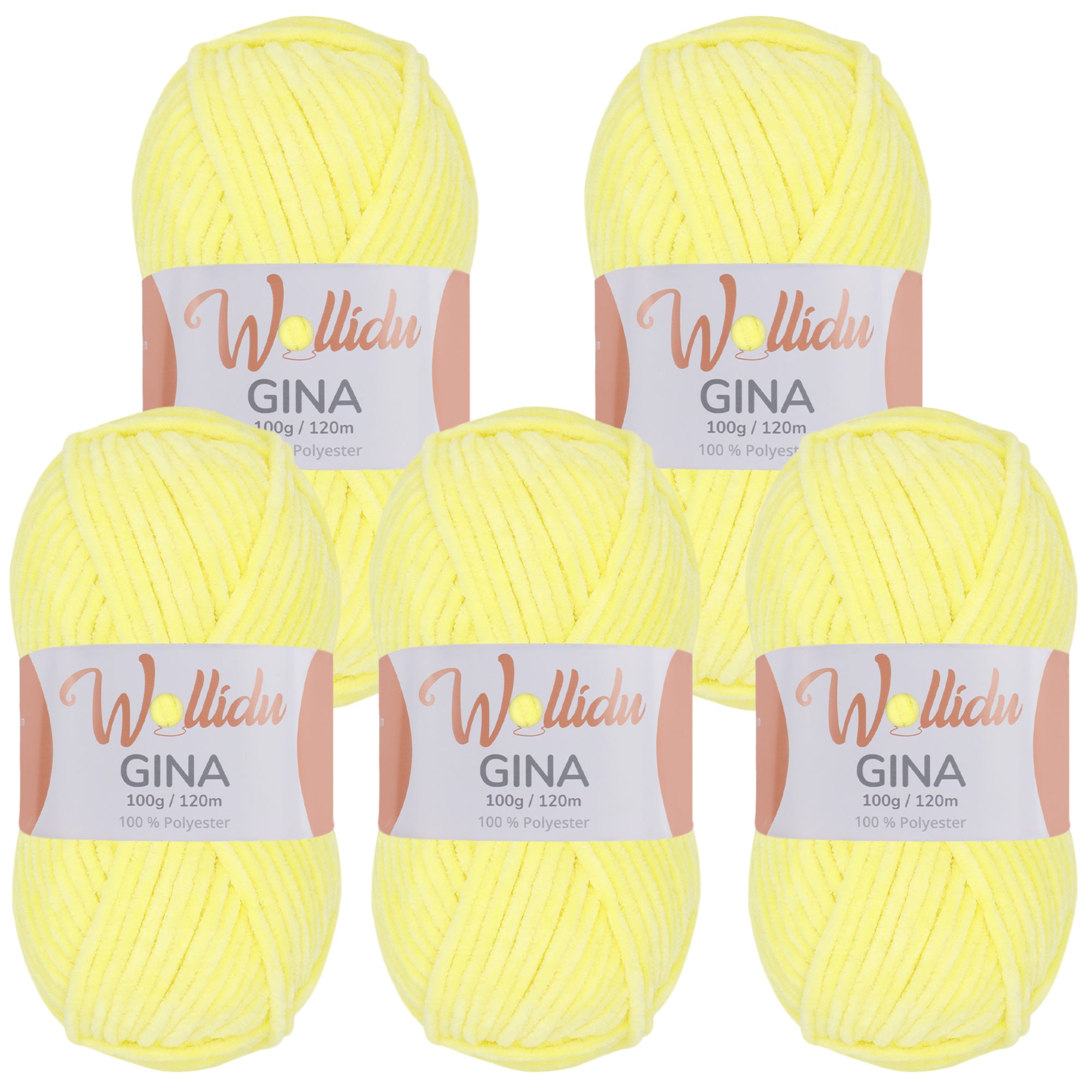 Gina 5er-Pack 100g – Flauschige Chenille-Wolle zum Häkeln & Stricken (OEKO-TEX®, 500g Gesamt)