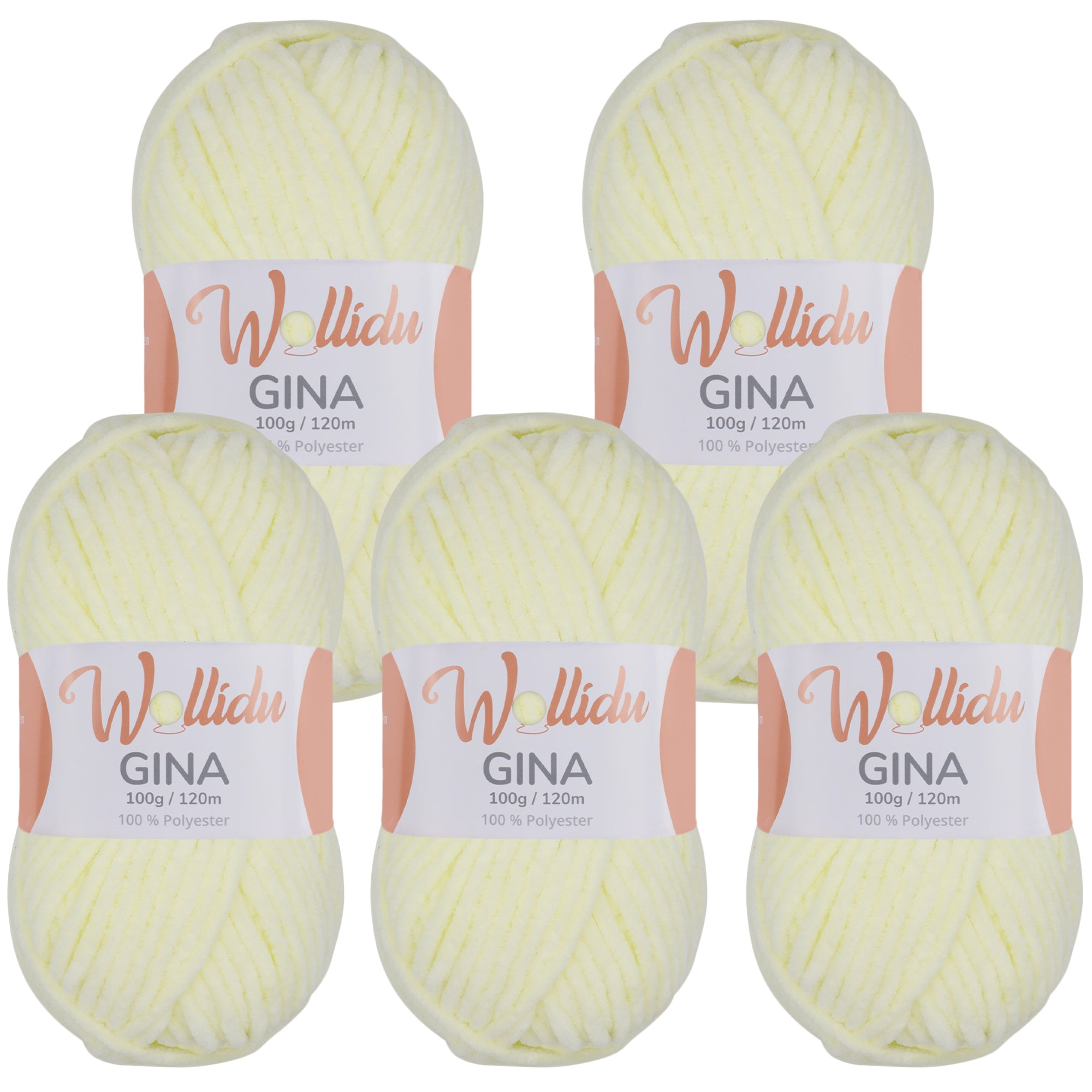 Gina 5er-Pack 100g – Flauschige Chenille-Wolle zum Häkeln & Stricken (OEKO-TEX®, 500g Gesamt)