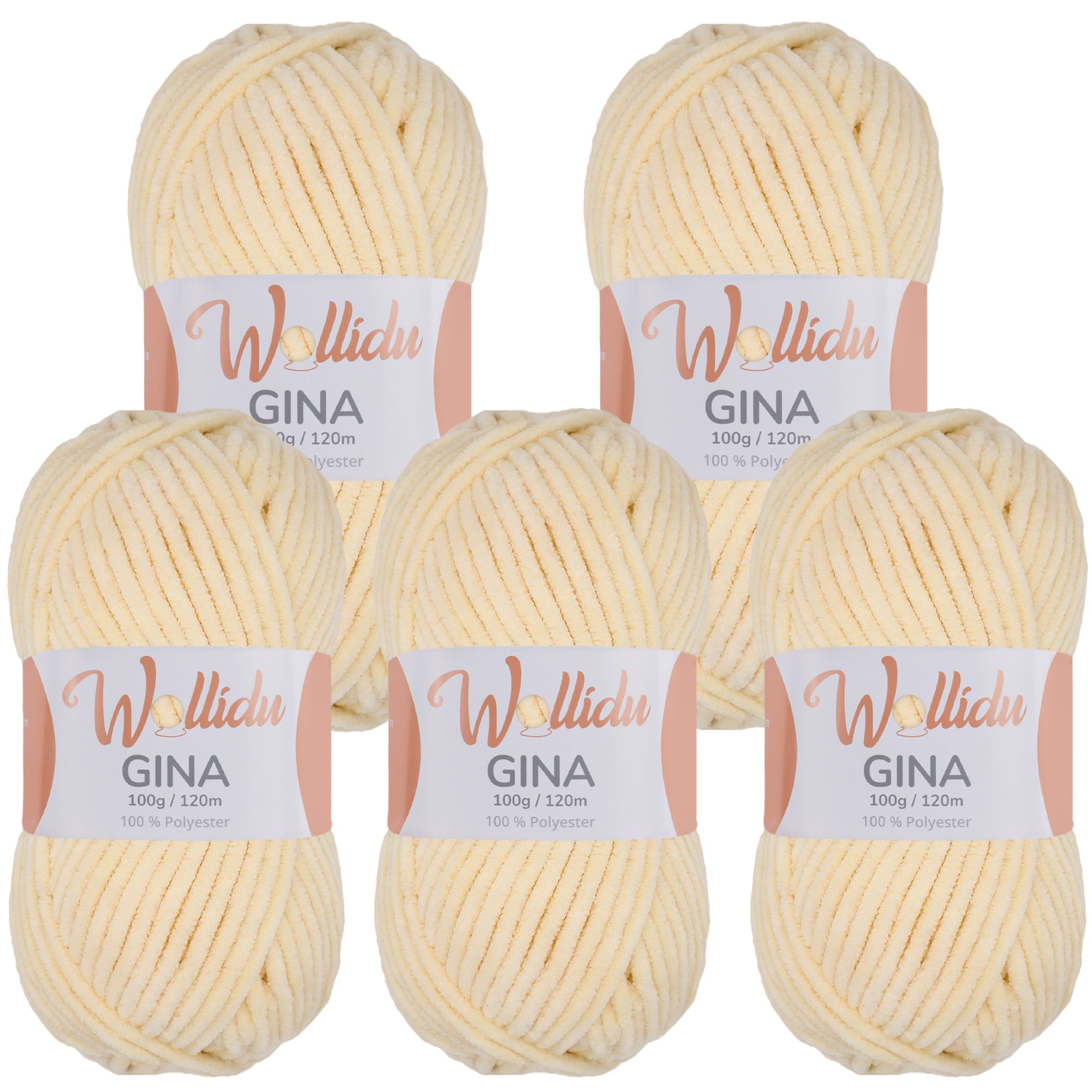 Gina 5er-Pack 100g – Flauschige Chenille-Wolle zum Häkeln & Stricken (OEKO-TEX®, 500g Gesamt)