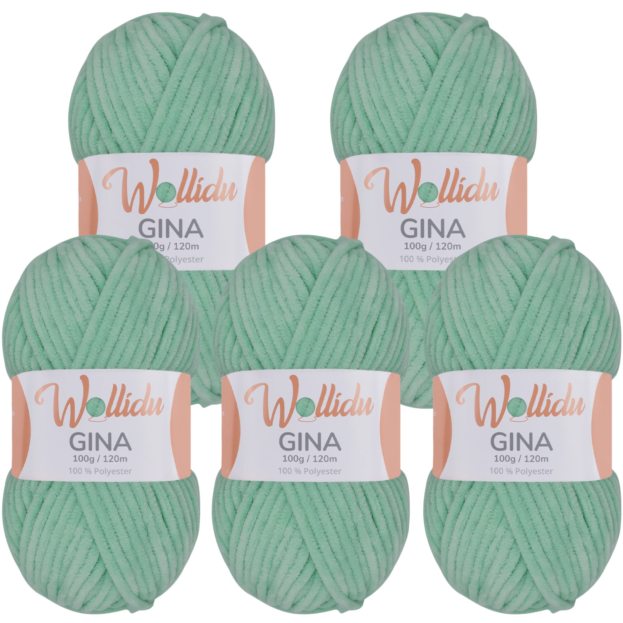Gina 5er-Pack 100g – Flauschige Chenille-Wolle zum Häkeln & Stricken (OEKO-TEX®, 500g Gesamt)