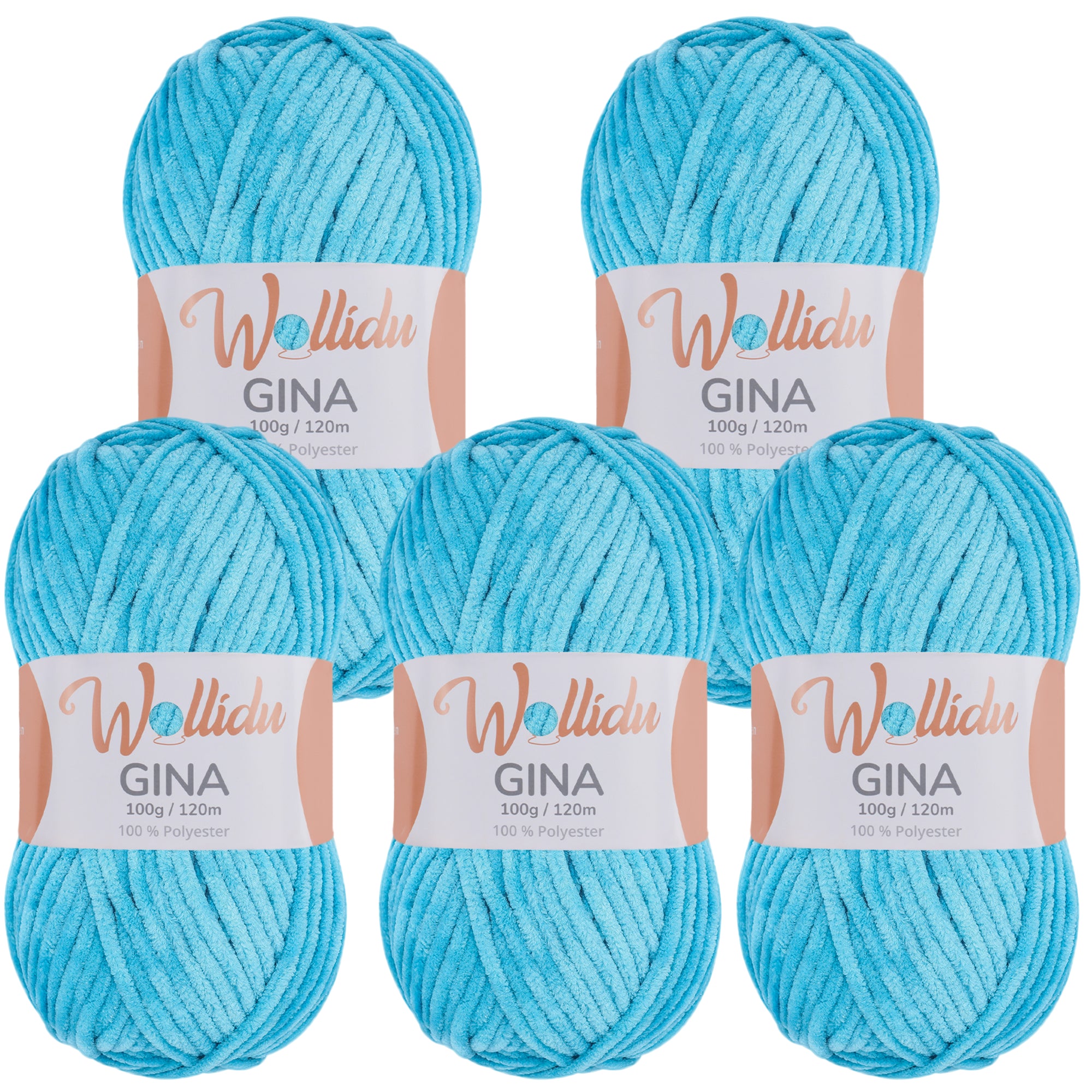 Gina 5er-Pack 100g – Flauschige Chenille-Wolle zum Häkeln & Stricken (OEKO-TEX®, 500g Gesamt)