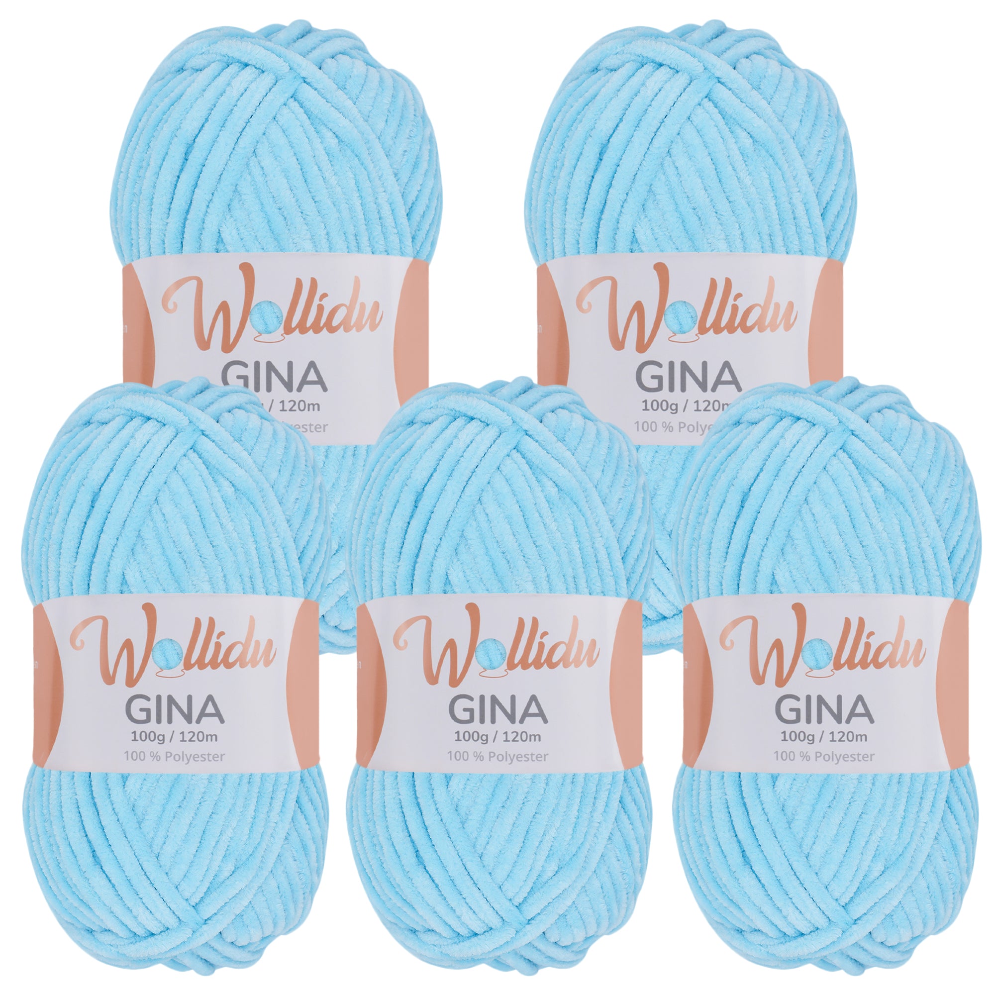 Gina 5er-Pack 100g – Flauschige Chenille-Wolle zum Häkeln & Stricken (OEKO-TEX®, 500g Gesamt)