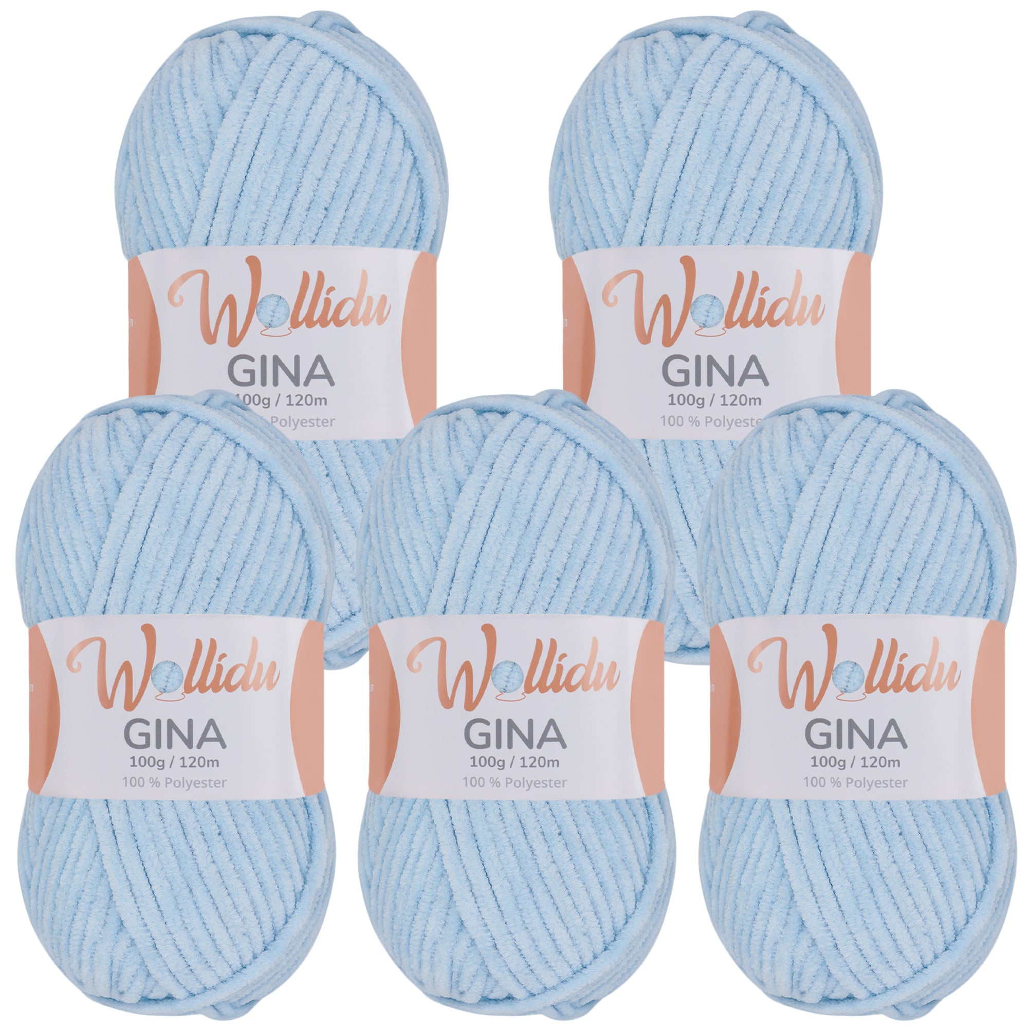 Gina 5er-Pack 100g – Flauschige Chenille-Wolle zum Häkeln & Stricken (OEKO-TEX®, 500g Gesamt)