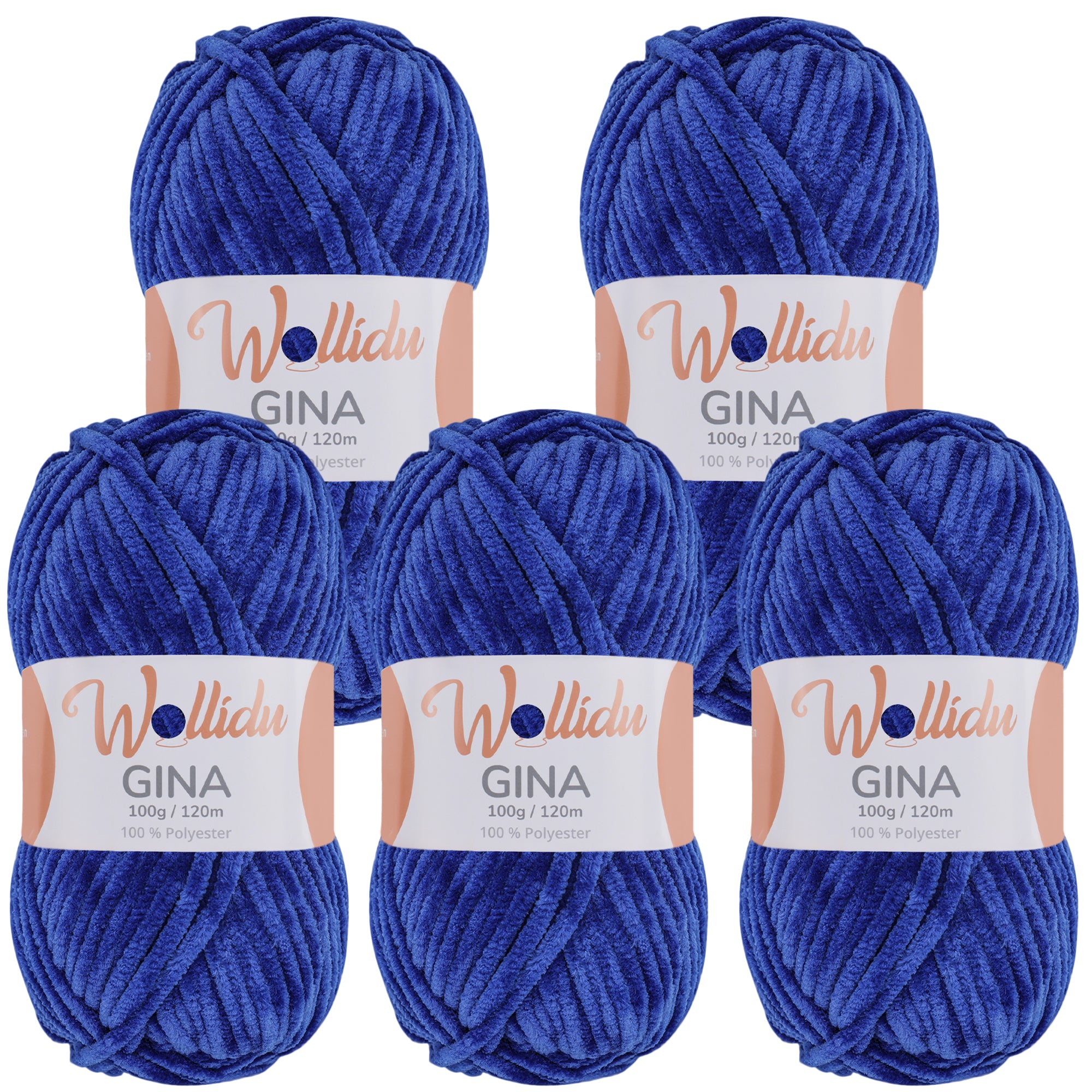 Gina 5er-Pack 100g – Flauschige Chenille-Wolle zum Häkeln & Stricken (OEKO-TEX®, 500g Gesamt)