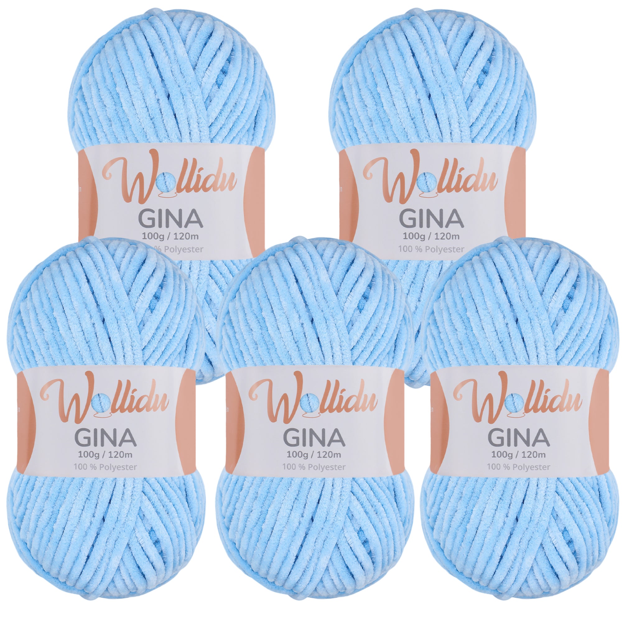 Gina 5er-Pack 100g – Flauschige Chenille-Wolle zum Häkeln & Stricken (OEKO-TEX®, 500g Gesamt)
