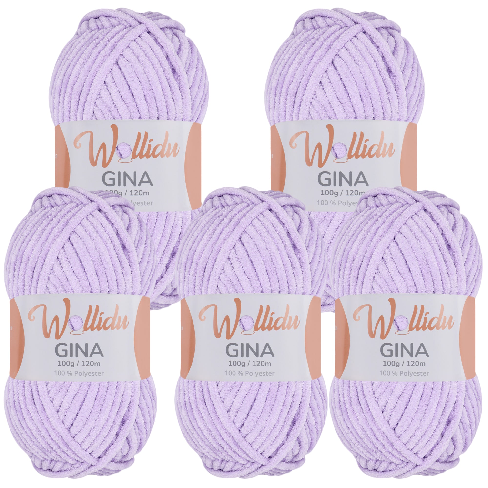 Gina 5er-Pack 100g – Flauschige Chenille-Wolle zum Häkeln & Stricken (OEKO-TEX®, 500g Gesamt)