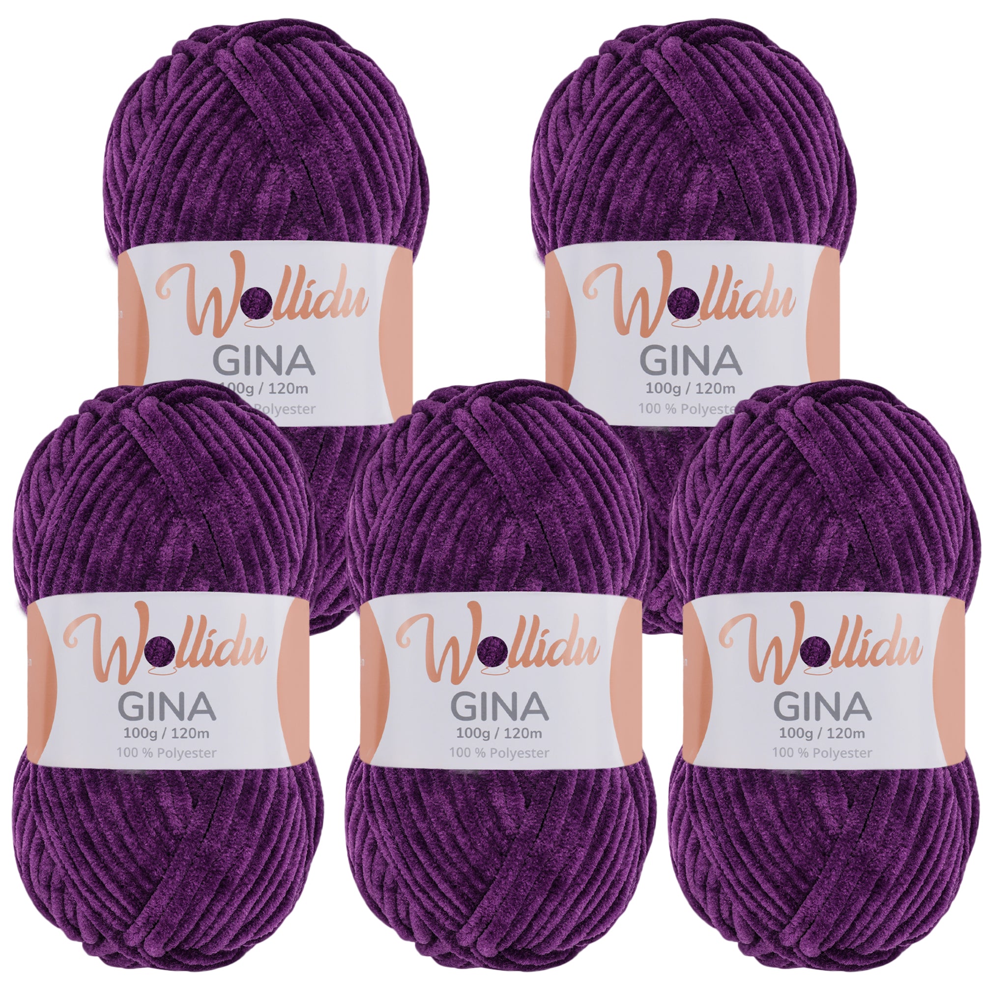 Gina 5er-Pack 100g – Flauschige Chenille-Wolle zum Häkeln & Stricken (OEKO-TEX®, 500g Gesamt)