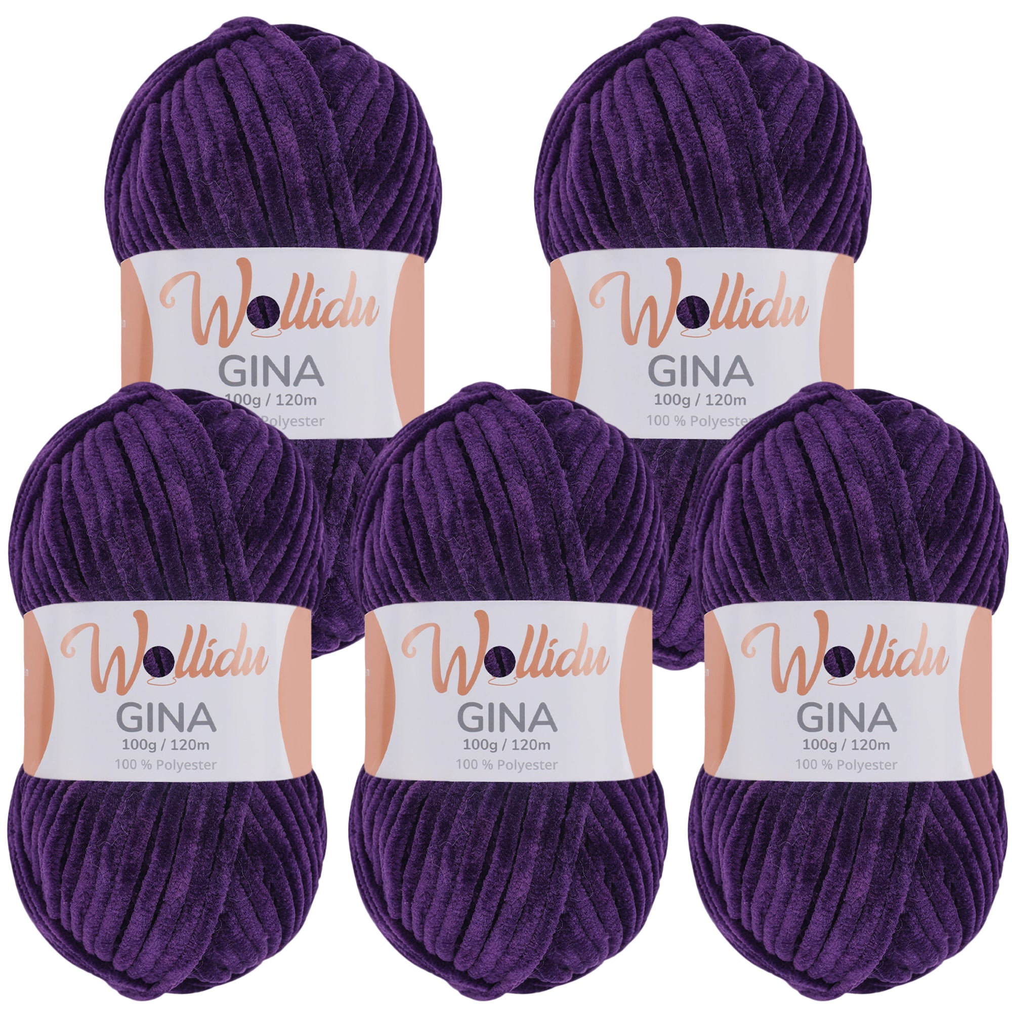 Gina 5er-Pack 100g – Flauschige Chenille-Wolle zum Häkeln & Stricken (OEKO-TEX®, 500g Gesamt)