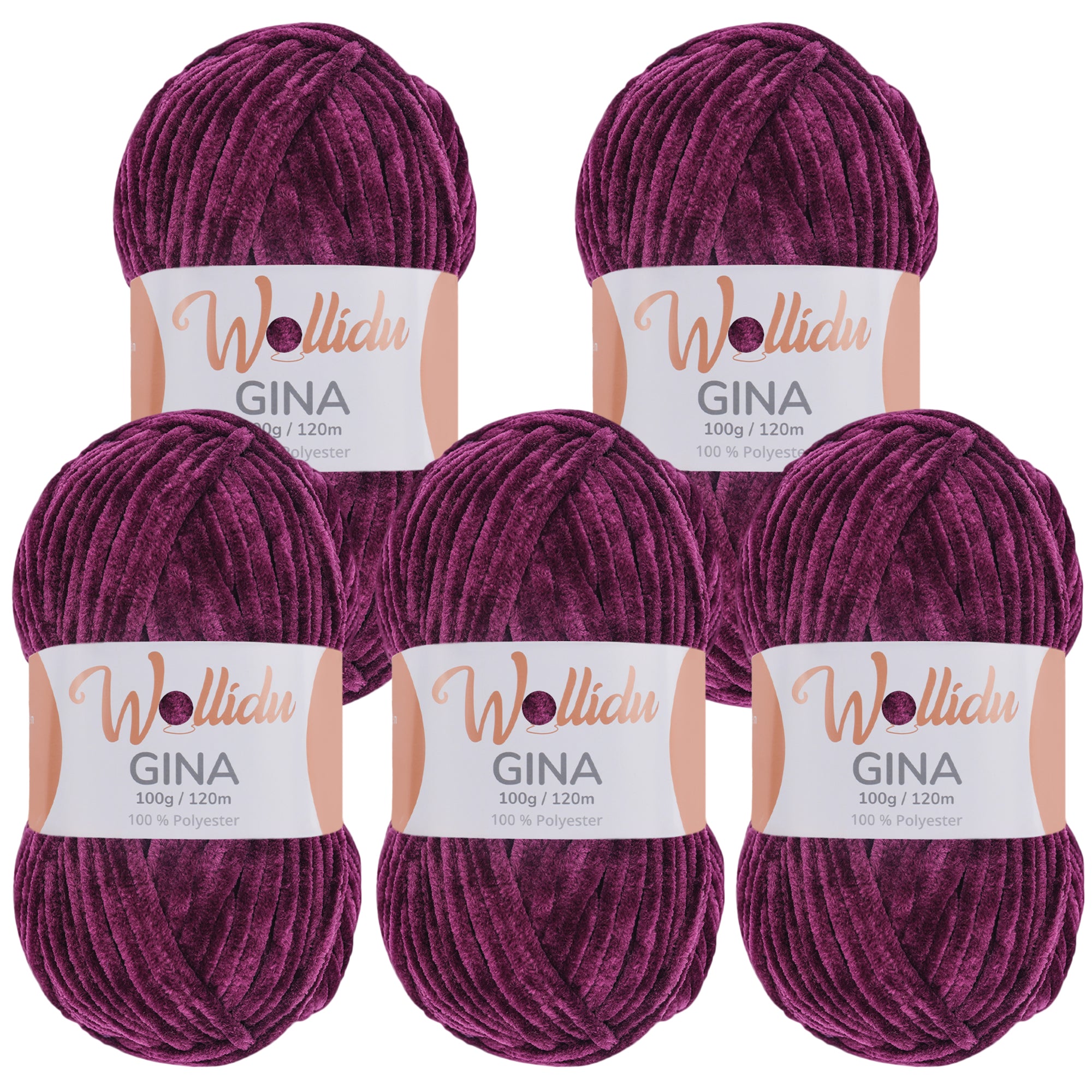 Gina 5er-Pack 100g – Flauschige Chenille-Wolle zum Häkeln & Stricken (OEKO-TEX®, 500g Gesamt)
