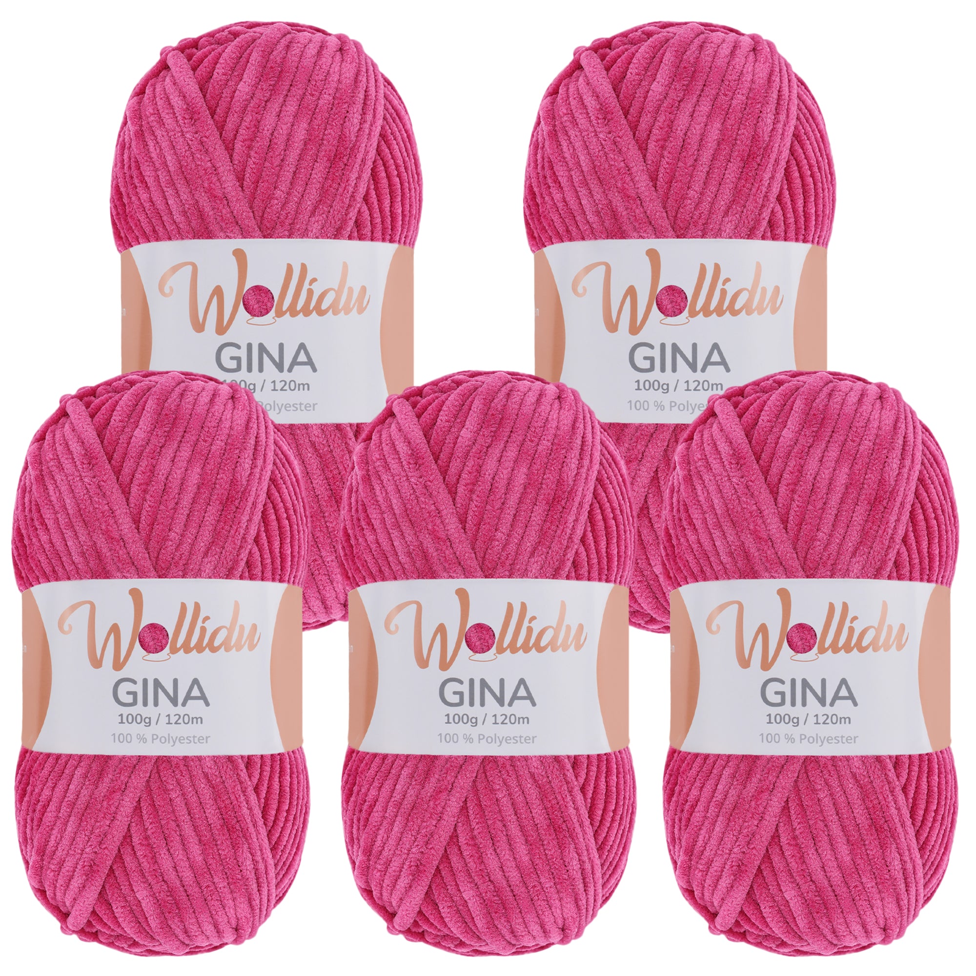 Gina 5er-Pack 100g – Flauschige Chenille-Wolle zum Häkeln & Stricken (OEKO-TEX®, 500g Gesamt)