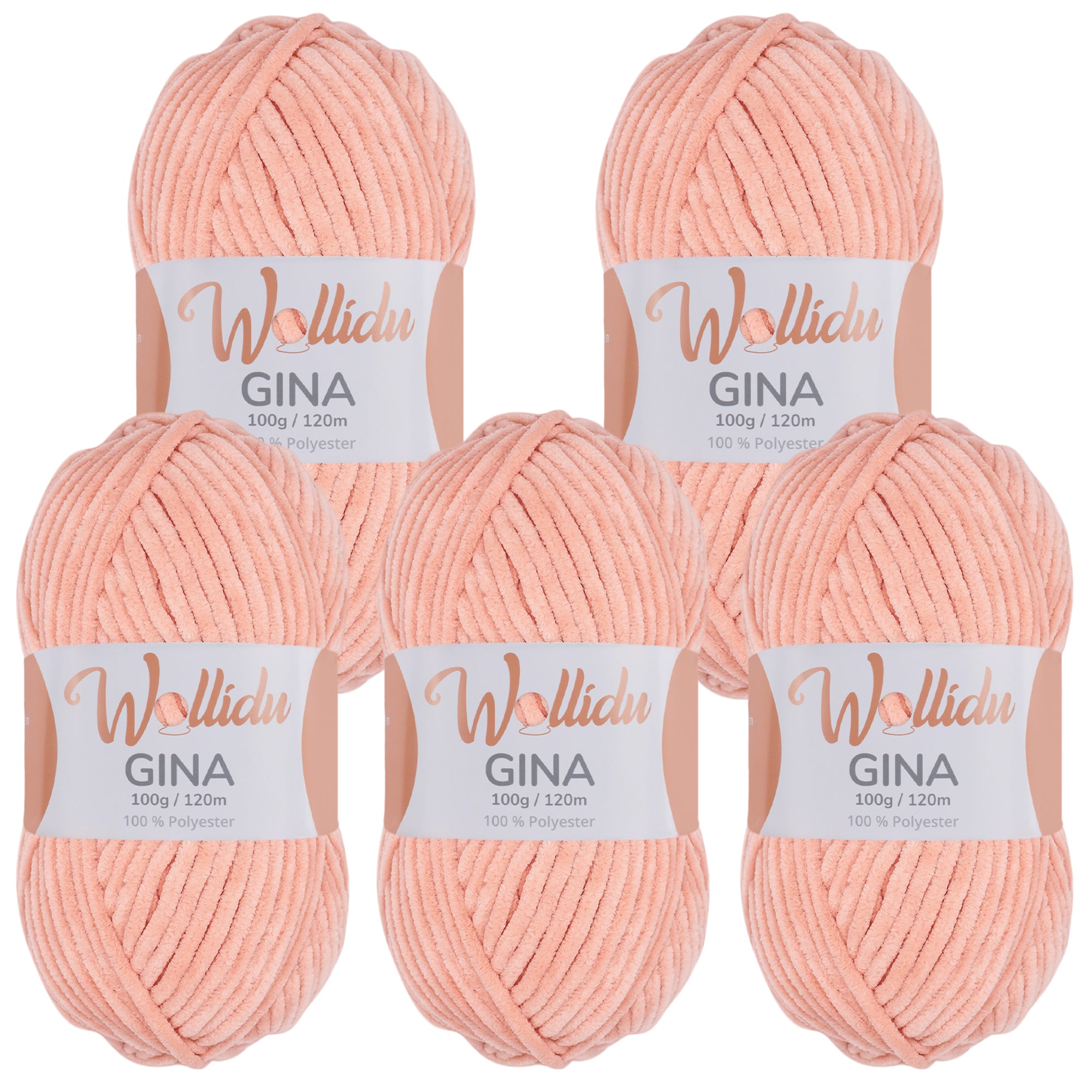 Gina 5er-Pack 100g – Flauschige Chenille-Wolle zum Häkeln & Stricken (OEKO-TEX®, 500g Gesamt)