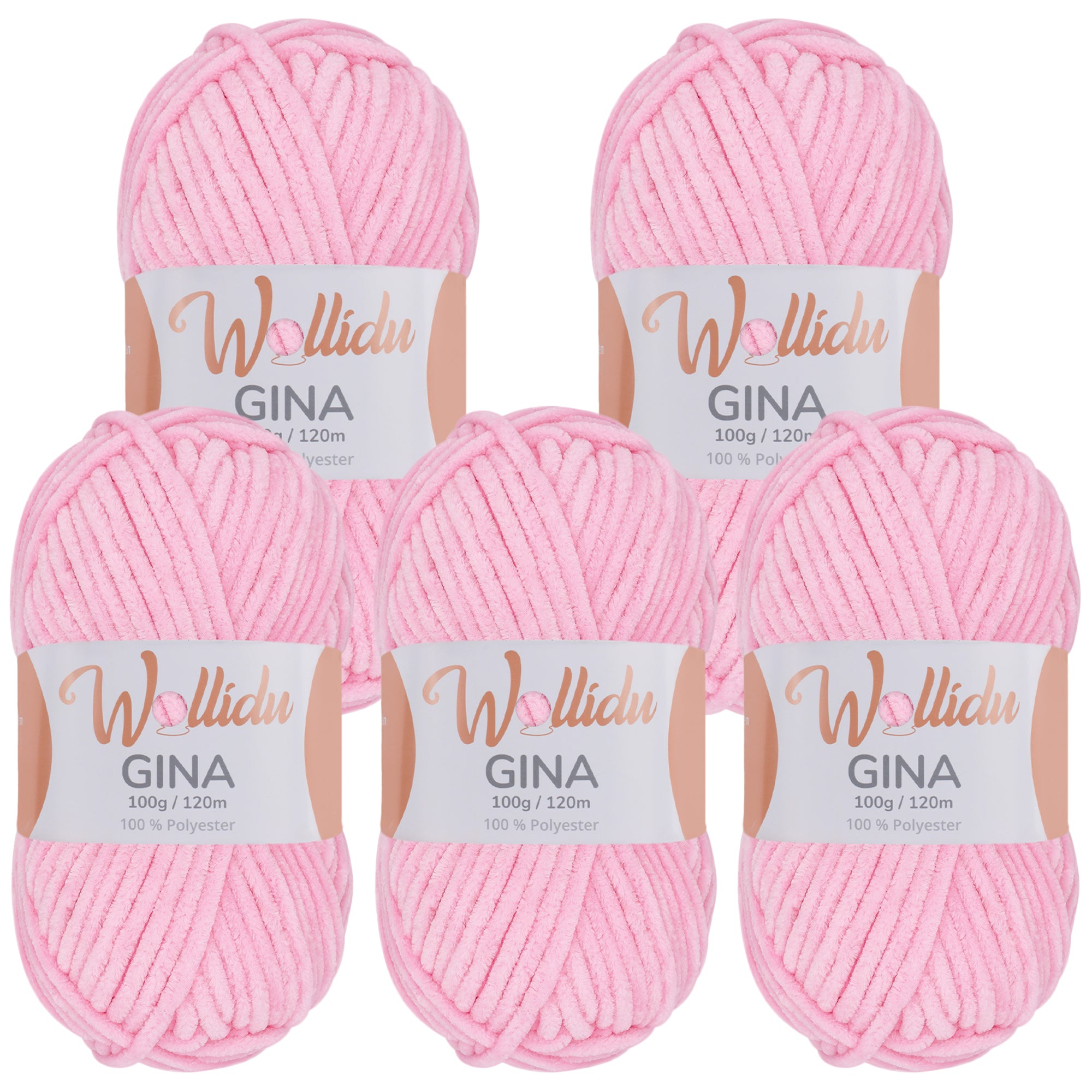Gina 5er-Pack 100g – Flauschige Chenille-Wolle zum Häkeln & Stricken (OEKO-TEX®, 500g Gesamt)