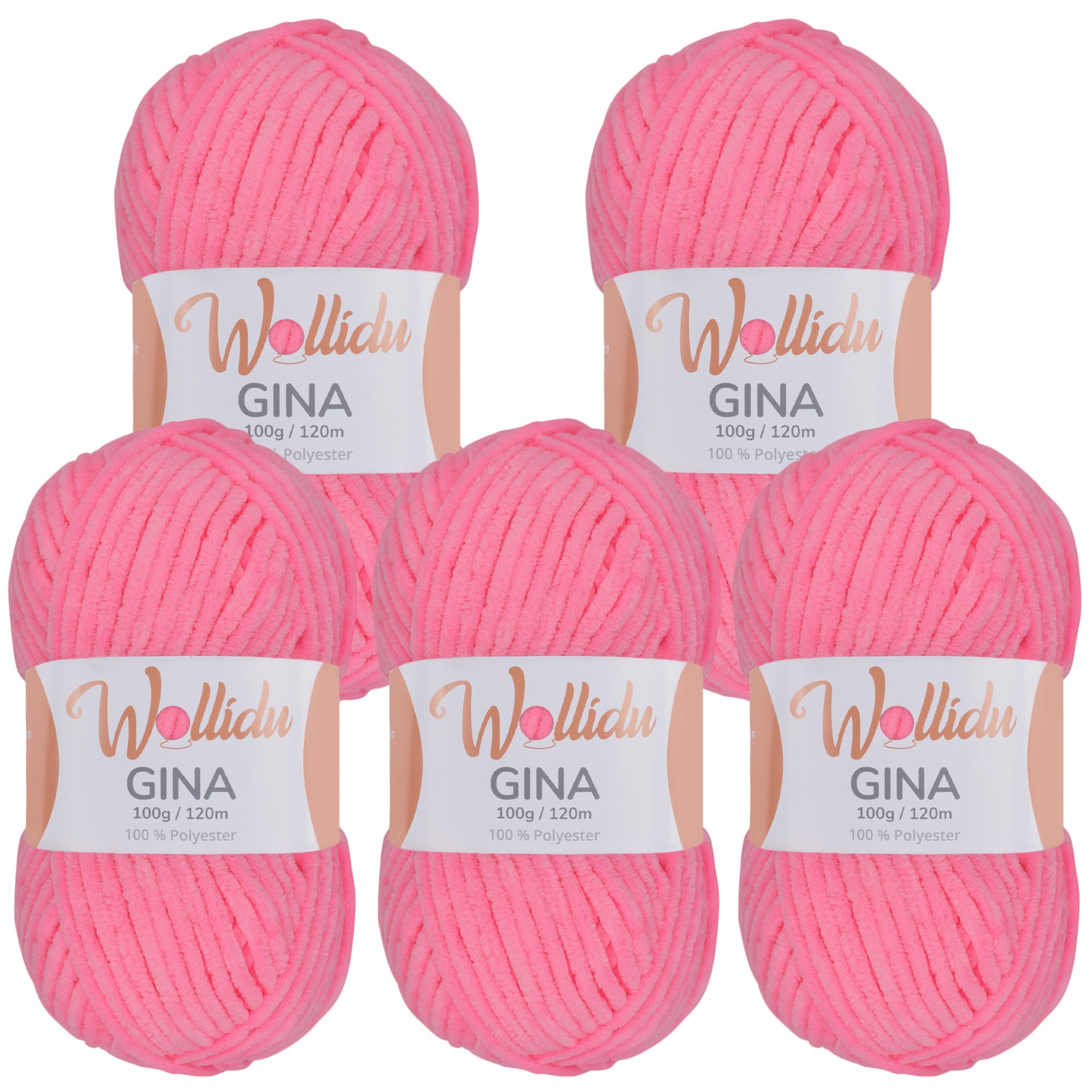Gina 5er-Pack 100g – Flauschige Chenille-Wolle zum Häkeln & Stricken (OEKO-TEX®, 500g Gesamt)