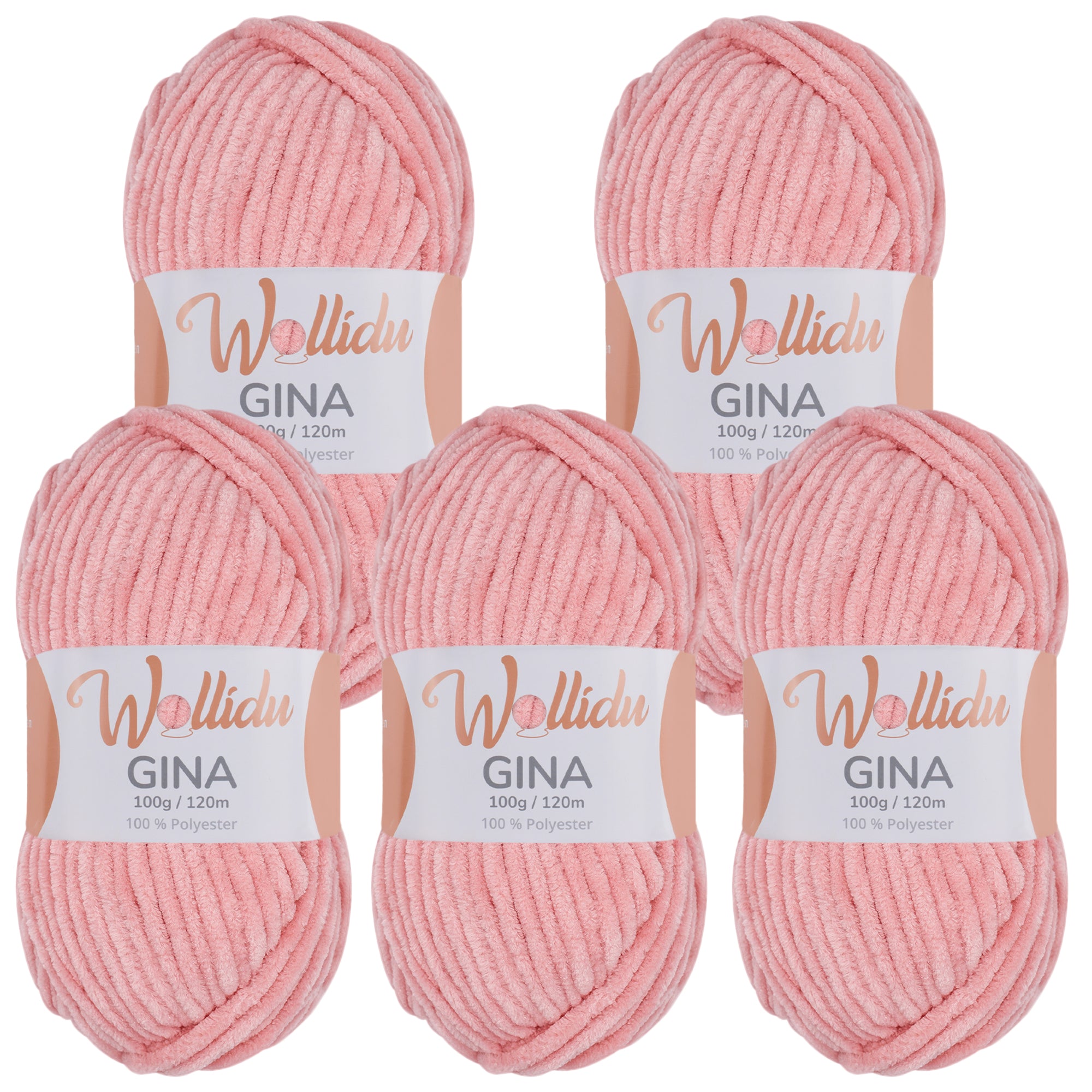 Gina 5er-Pack 100g – Flauschige Chenille-Wolle zum Häkeln & Stricken (OEKO-TEX®, 500g Gesamt)