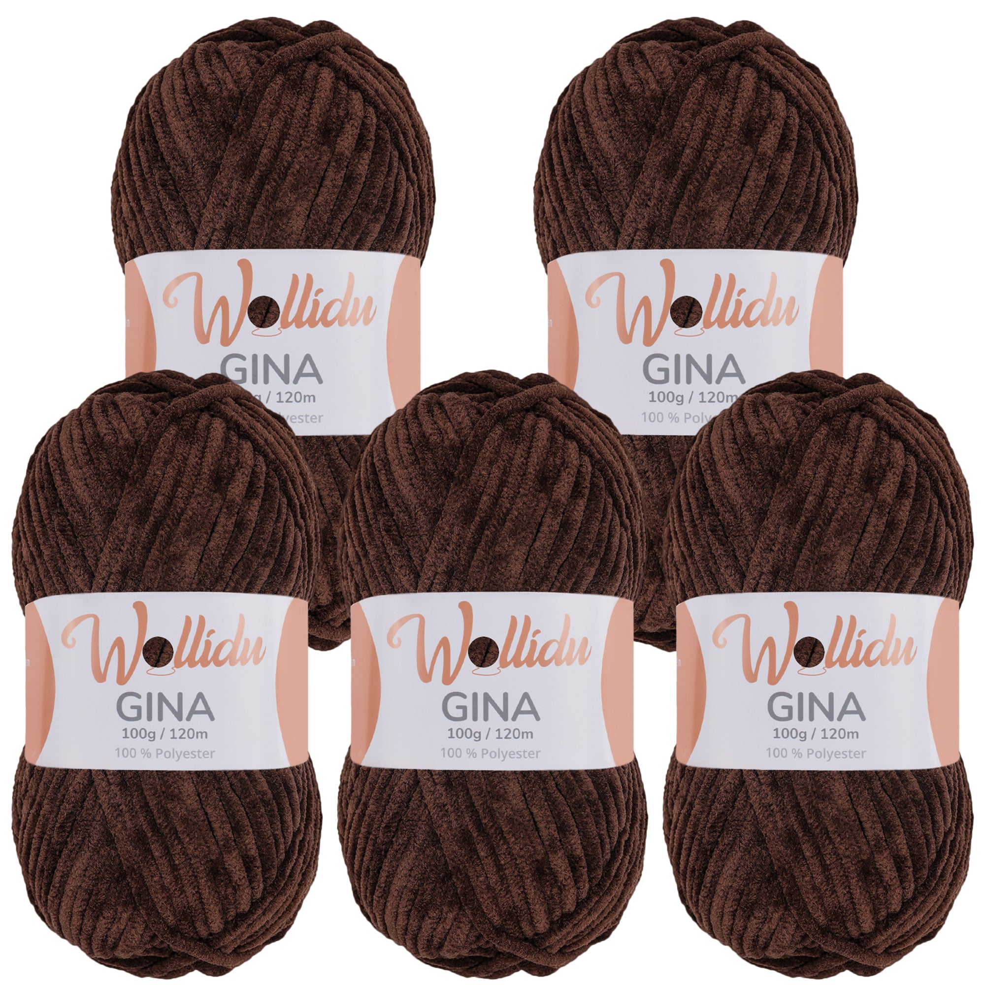 Gina 5er-Pack 100g – Flauschige Chenille-Wolle zum Häkeln & Stricken (OEKO-TEX®, 500g Gesamt)