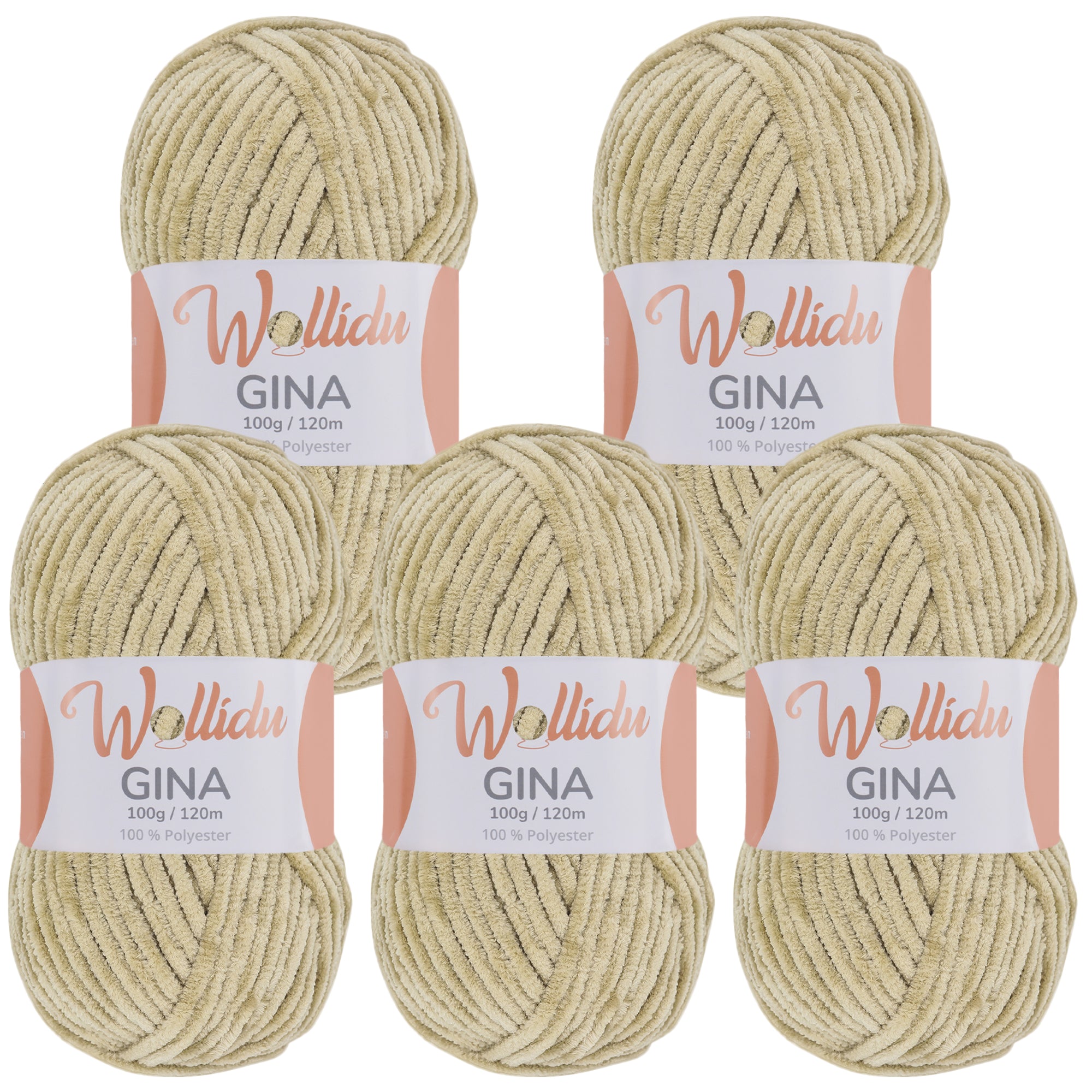 Gina 5er-Pack 100g – Flauschige Chenille-Wolle zum Häkeln & Stricken (OEKO-TEX®, 500g Gesamt)
