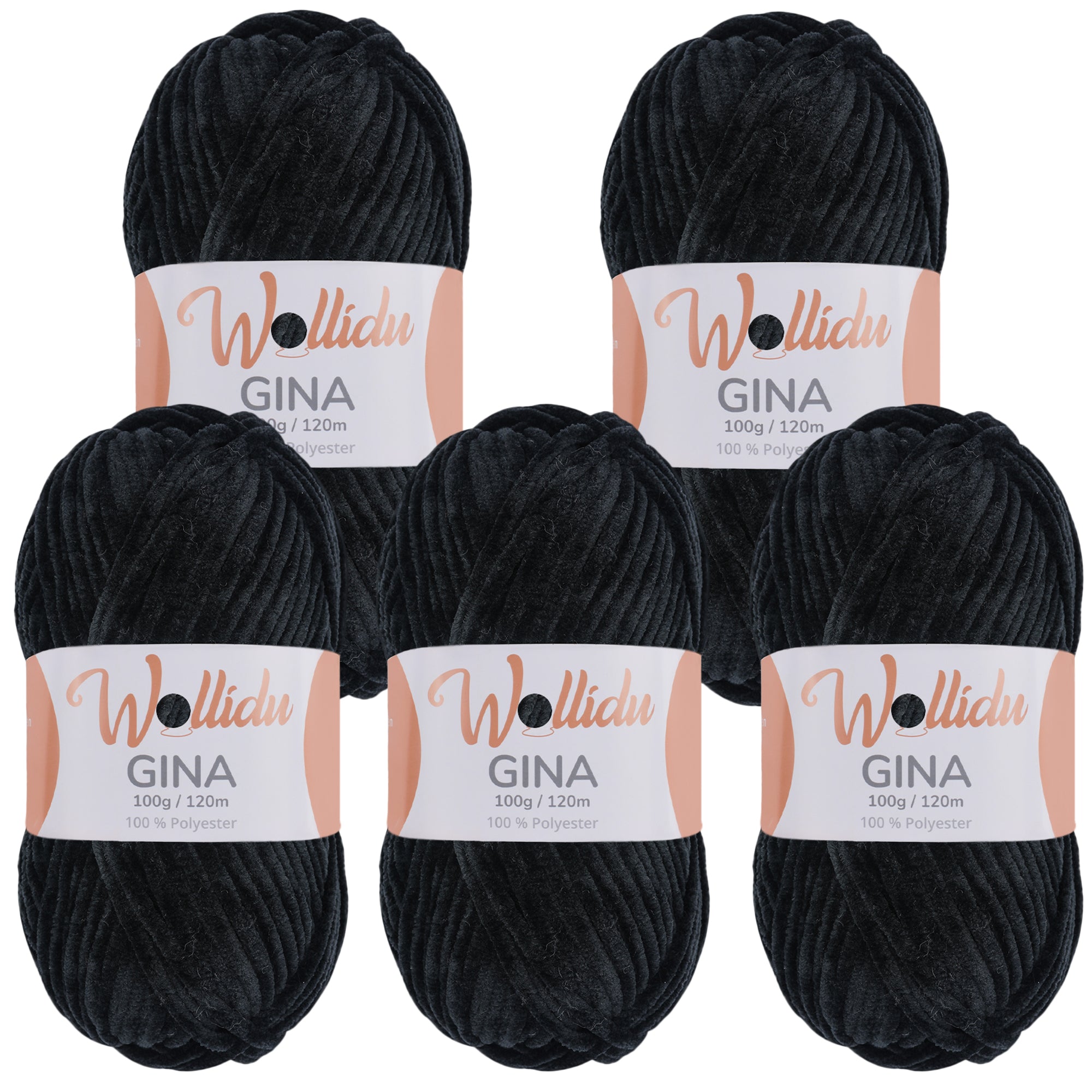 Gina 5er-Pack 100g – Flauschige Chenille-Wolle zum Häkeln & Stricken (OEKO-TEX®, 500g Gesamt)