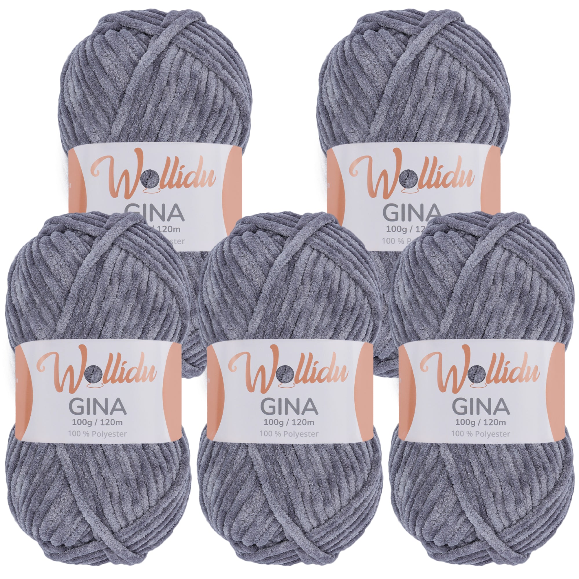 Gina 5er-Pack 100g – Flauschige Chenille-Wolle zum Häkeln & Stricken (OEKO-TEX®, 500g Gesamt)