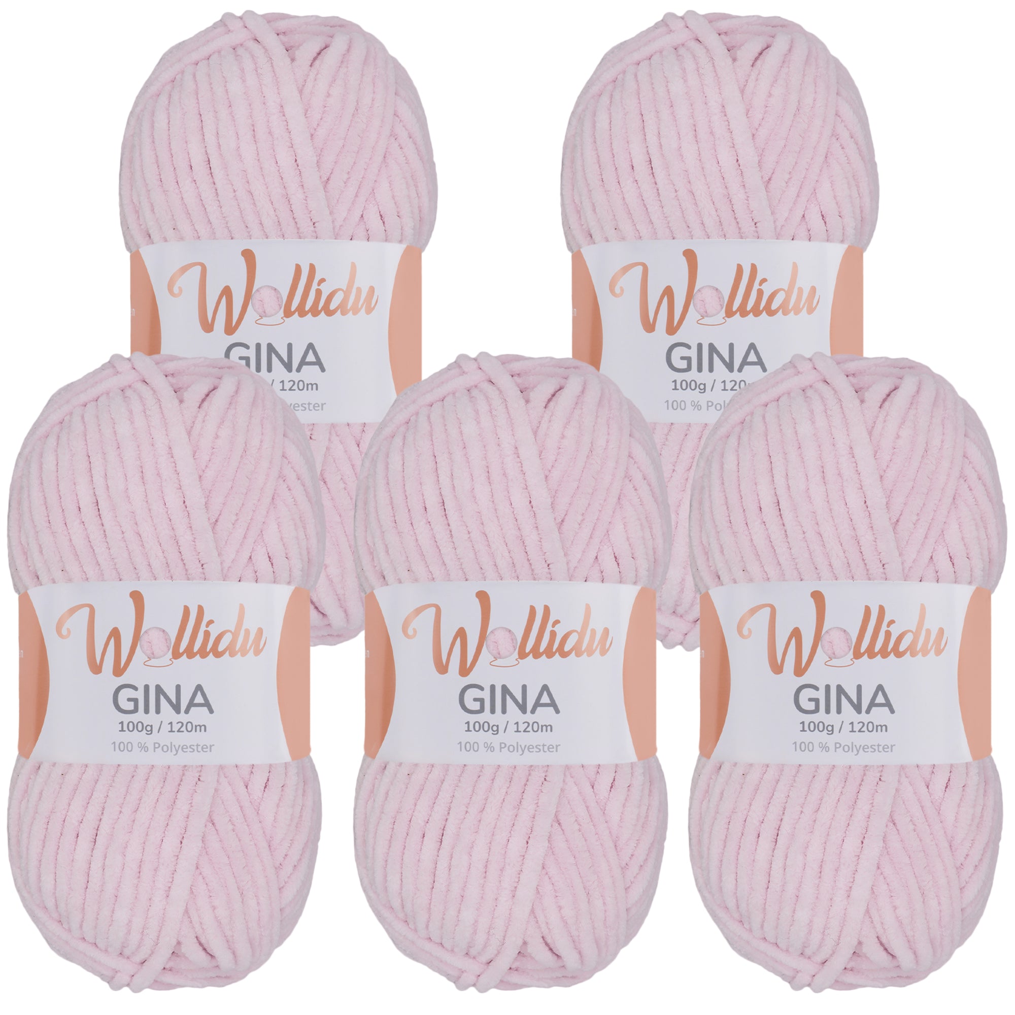 Gina 5er-Pack 100g – Flauschige Chenille-Wolle zum Häkeln & Stricken (OEKO-TEX®, 500g Gesamt)