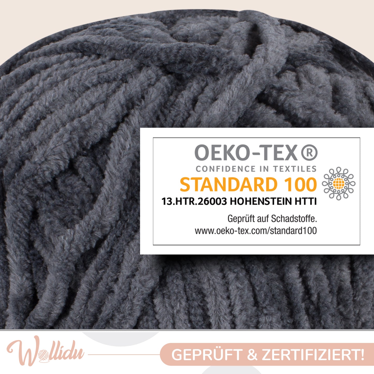 Wollidu Gina 100% Polyester 5 x 100g/120m - Anthrazit Dunkelgrau